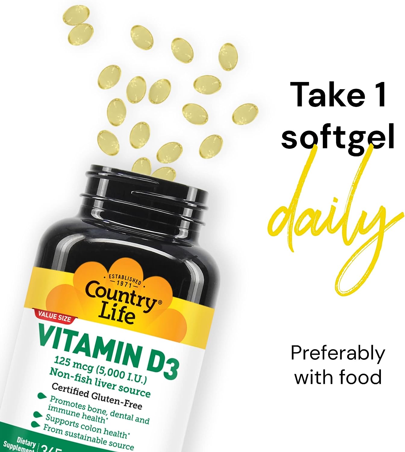 Country Life Vitamin D3, 365 Softgels