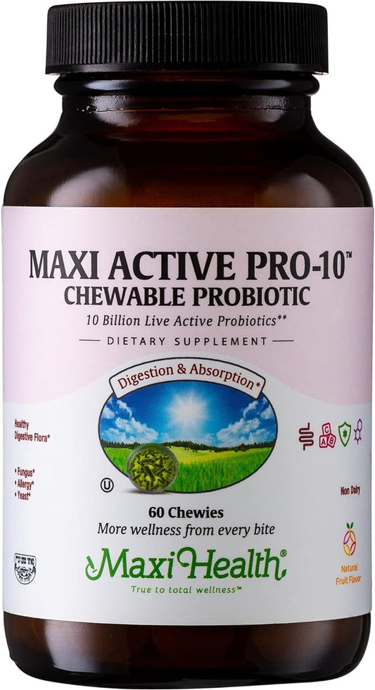 Maxi Health Active Pro-10 - Chewable Probiotic - Healthy Digestive Flora - 60 Chewies