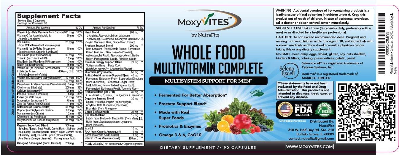 MoxyVites Whole Food - Multivitamin Daily Mens Vitamins