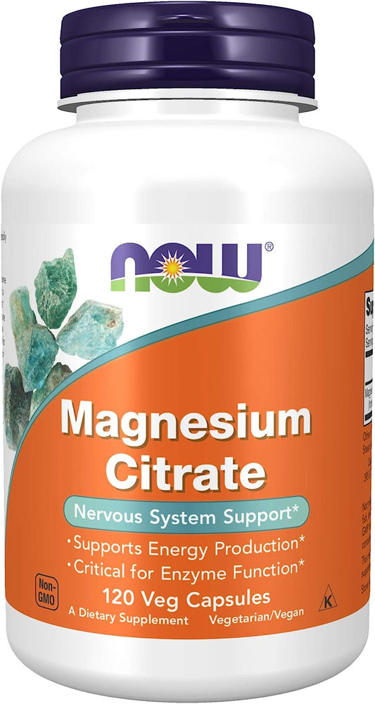 NOW Supplements, Magnesium Citrate, Enzyme Function*, Nervous System Support*, 120 Veg Capsules