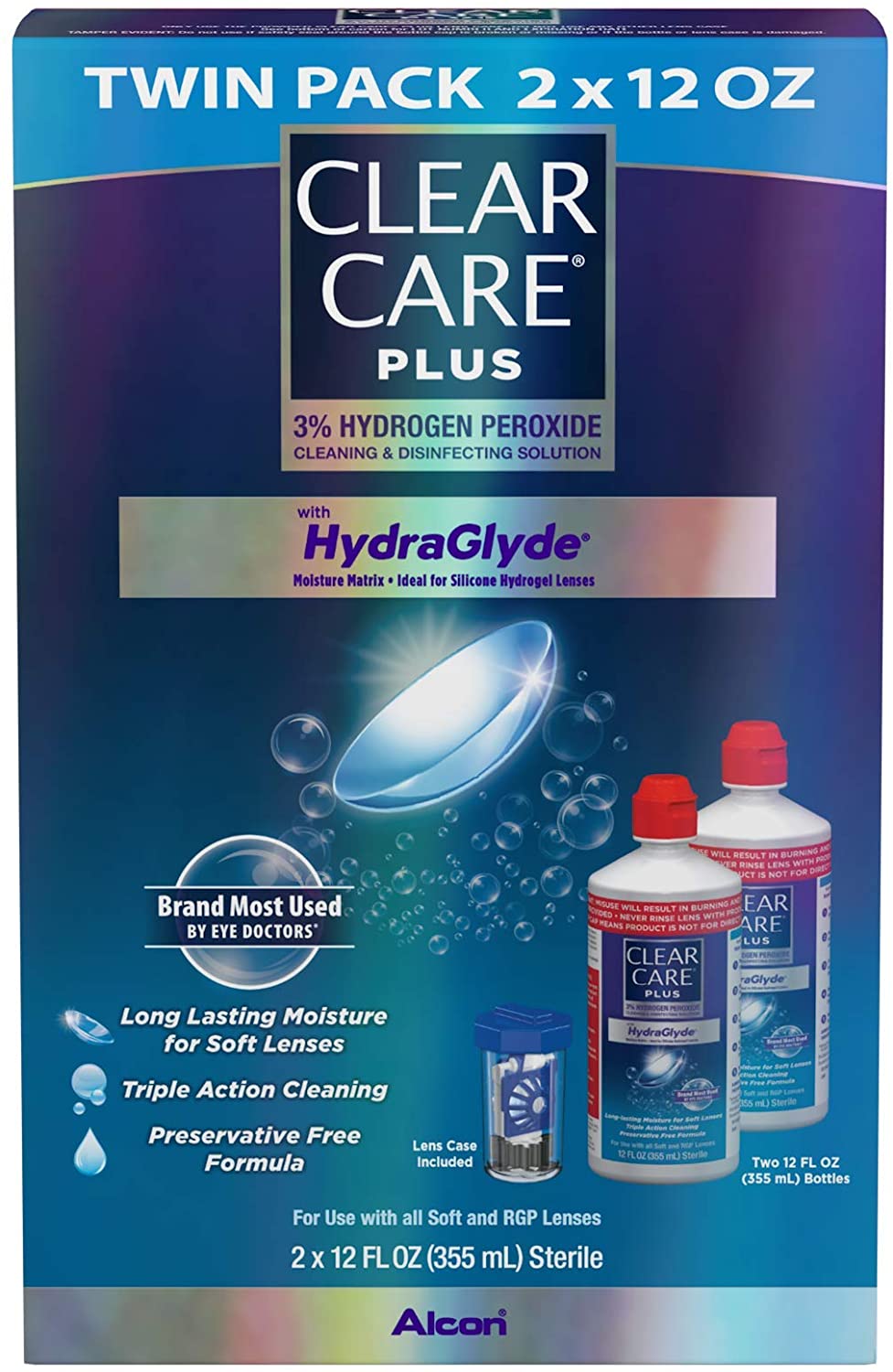 Clear Care Plus Cleaning Solution with Lens Case, Twin Pack, Multi, 12 Oz, Pack of 2