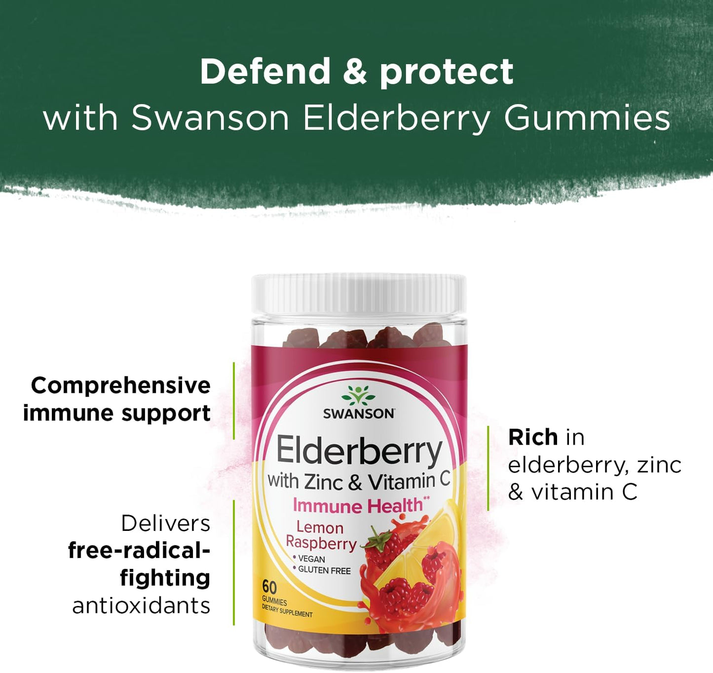 Swanson Elderberry Gummies with Zinc & Vitamin C Lemon Raspberry,  (2 Pack)