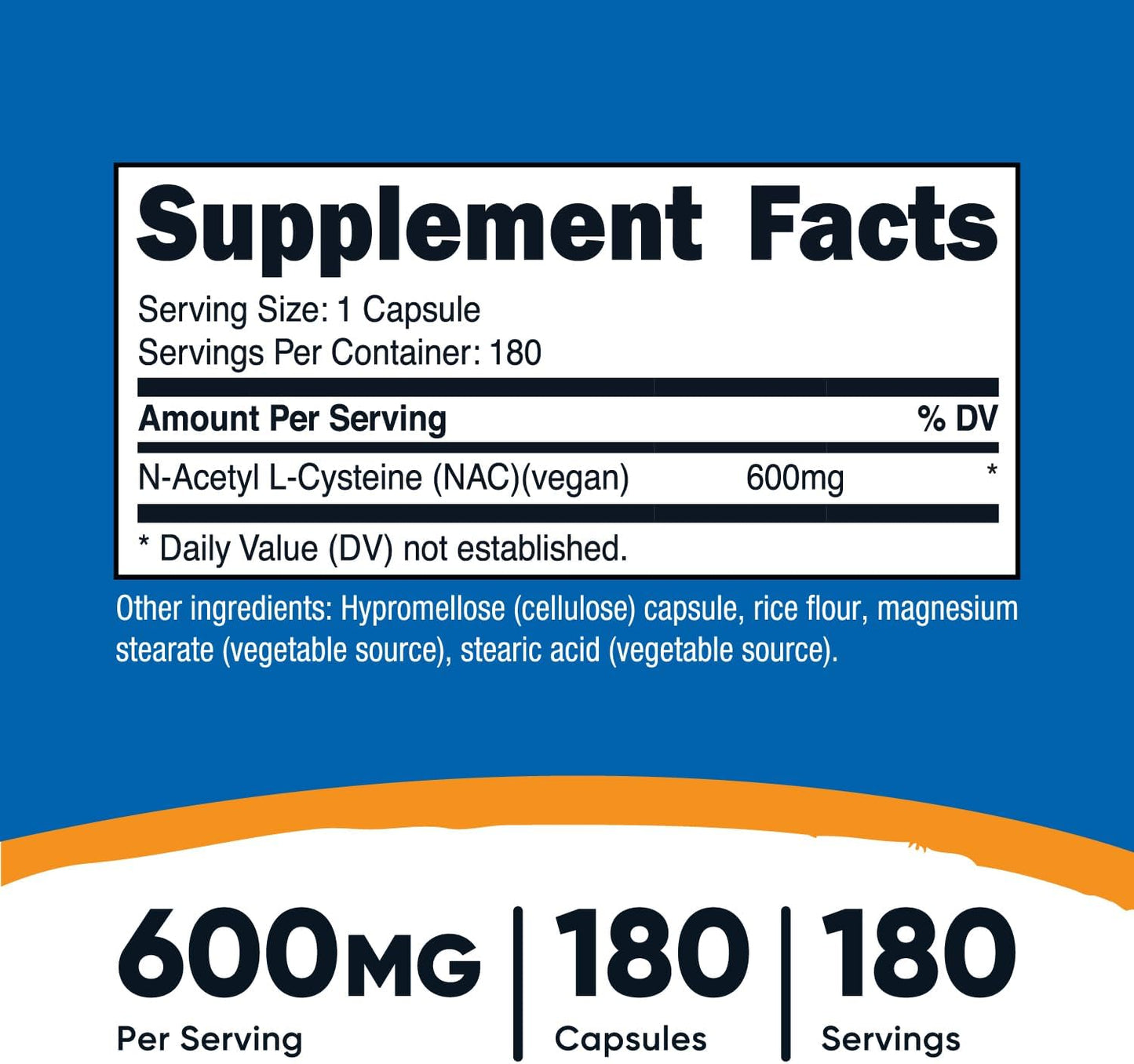 Nutricost N-Acetyl L-Cysteine (NAC) 600mg, 180 Capsules