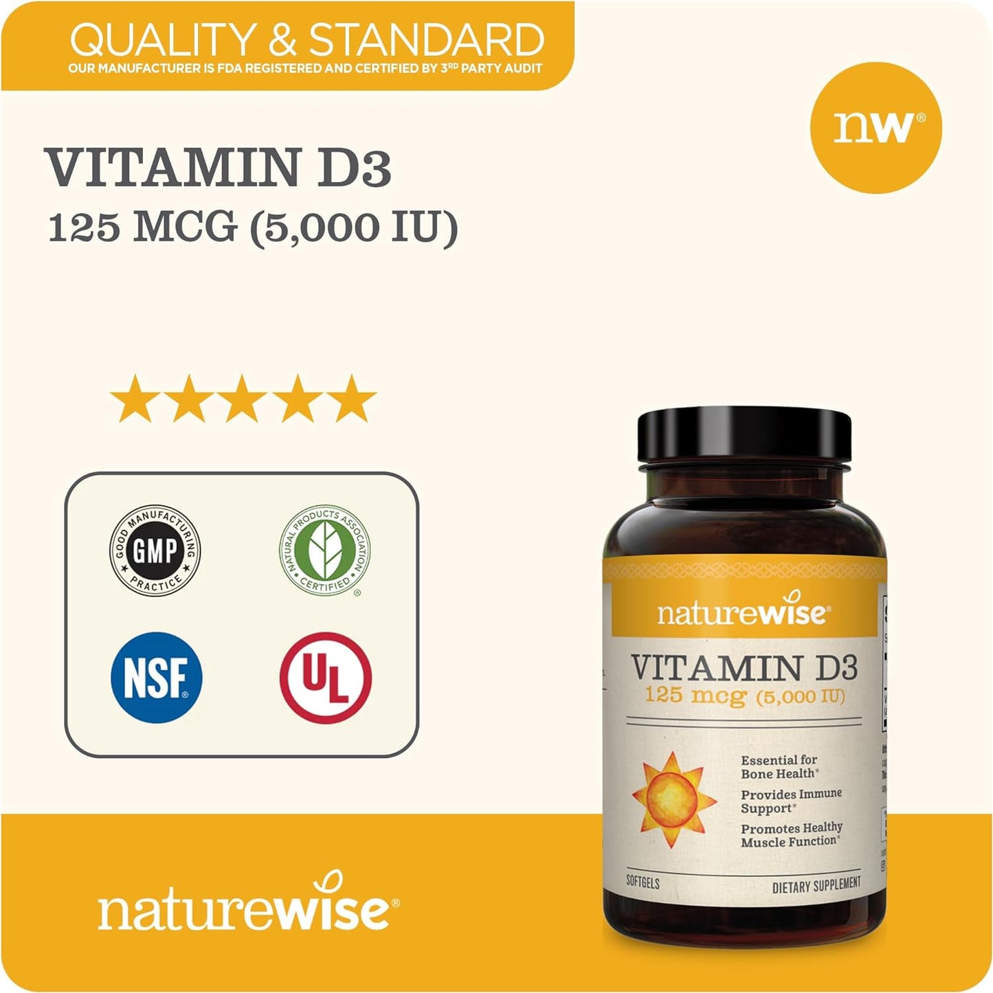 NatureWise Vitamin D3 5000iu  360 Count