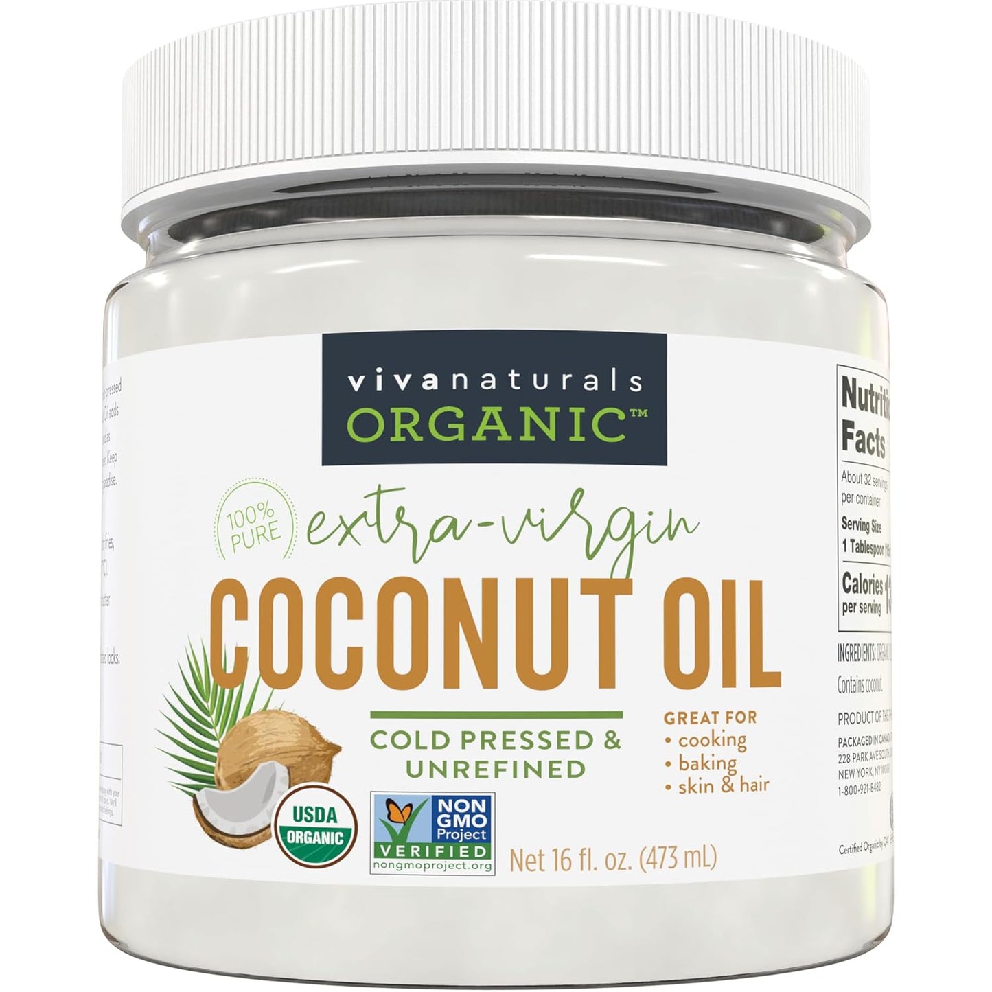 Viva Naturals Organic Coconut Oil, Cold-Pressed,16 oz