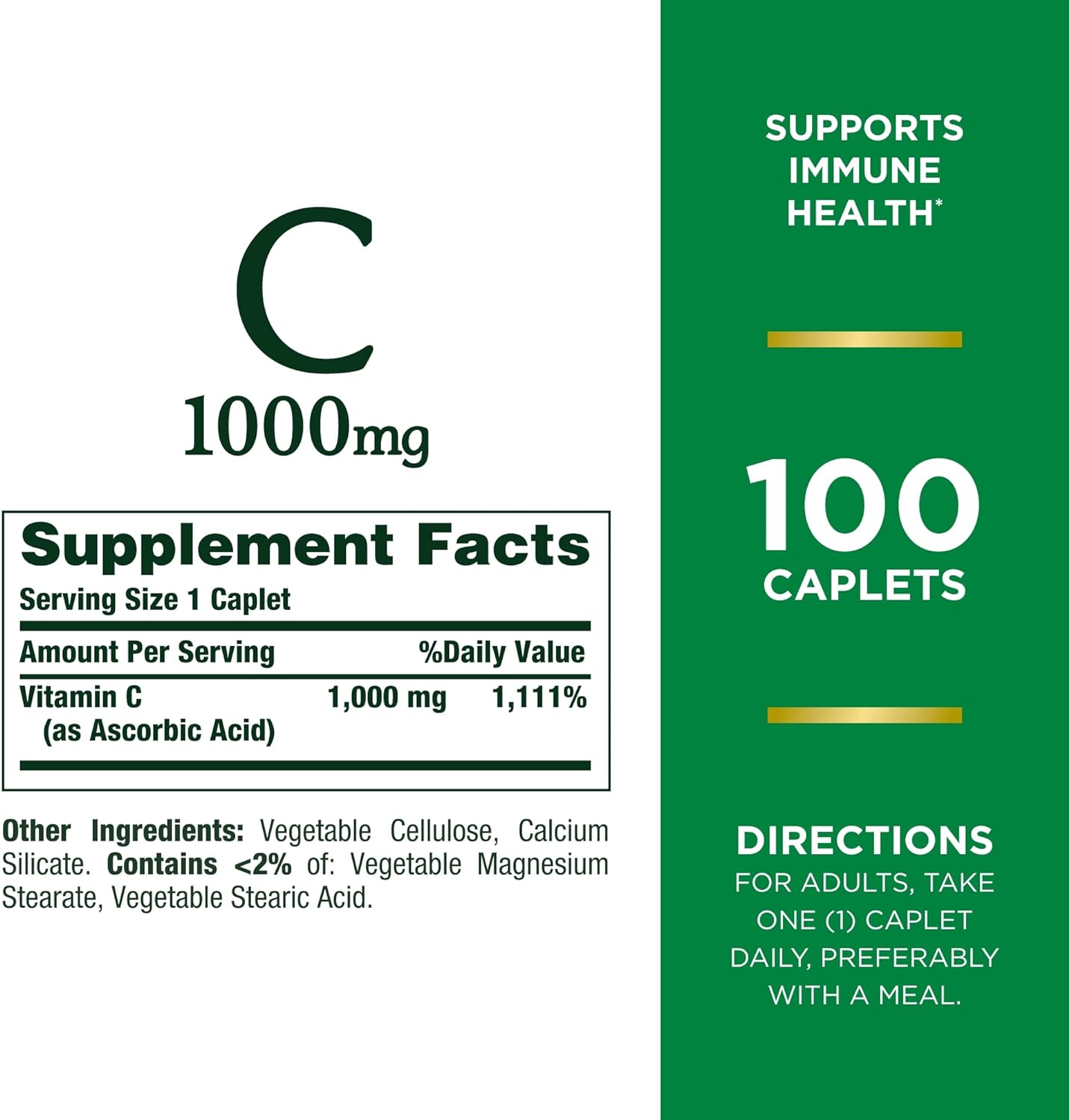 Nature's Bounty Vitamin C 1000mg, Immune Support Supplement, 100 caplets