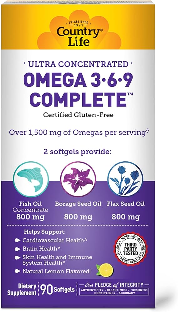 Country Life Omega 3-6-9, Ultra Concentrated, Supports Cardiovascular & Brain Health