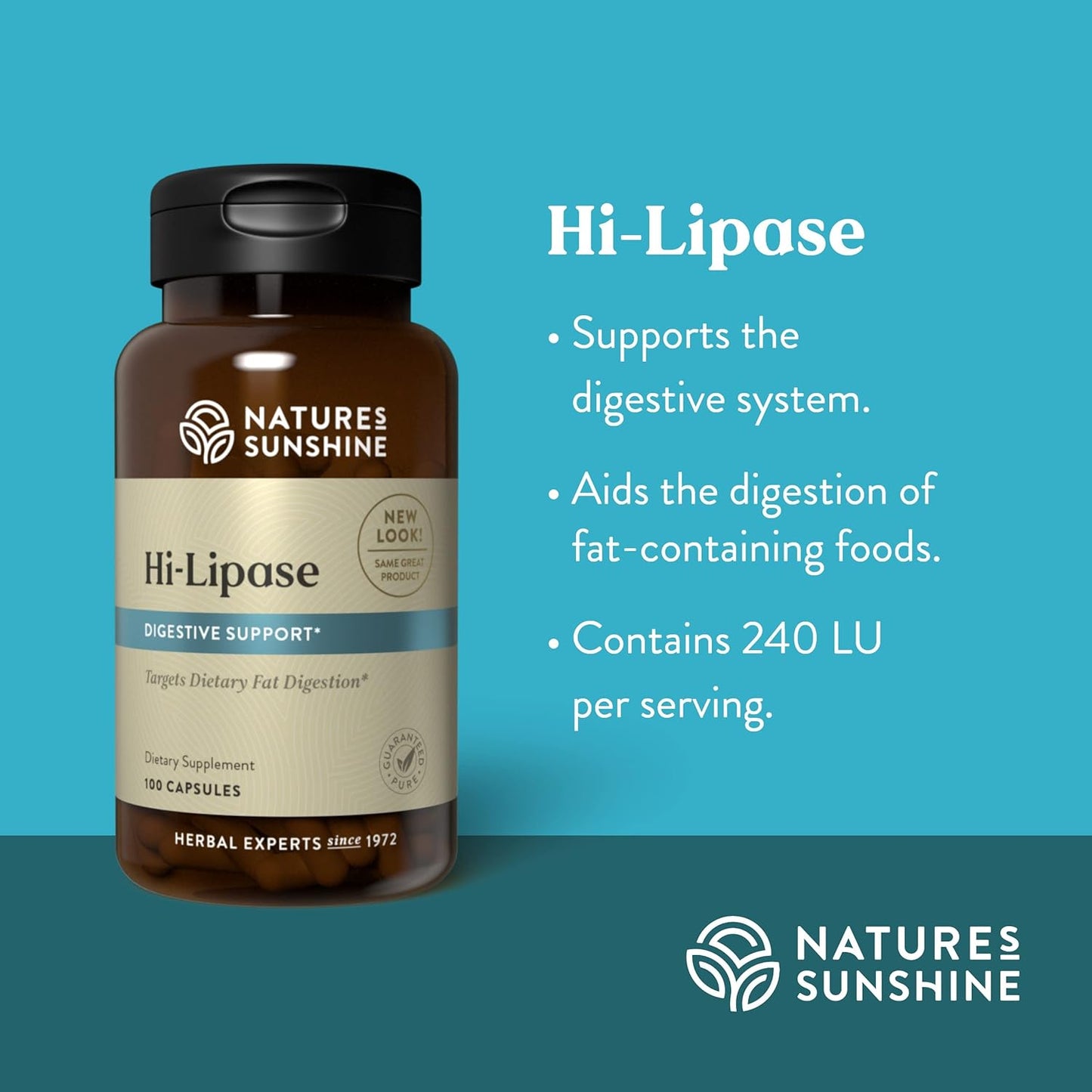 Nature's Sunshine Hi Lipase Dietary Supplement, 100 Capsules