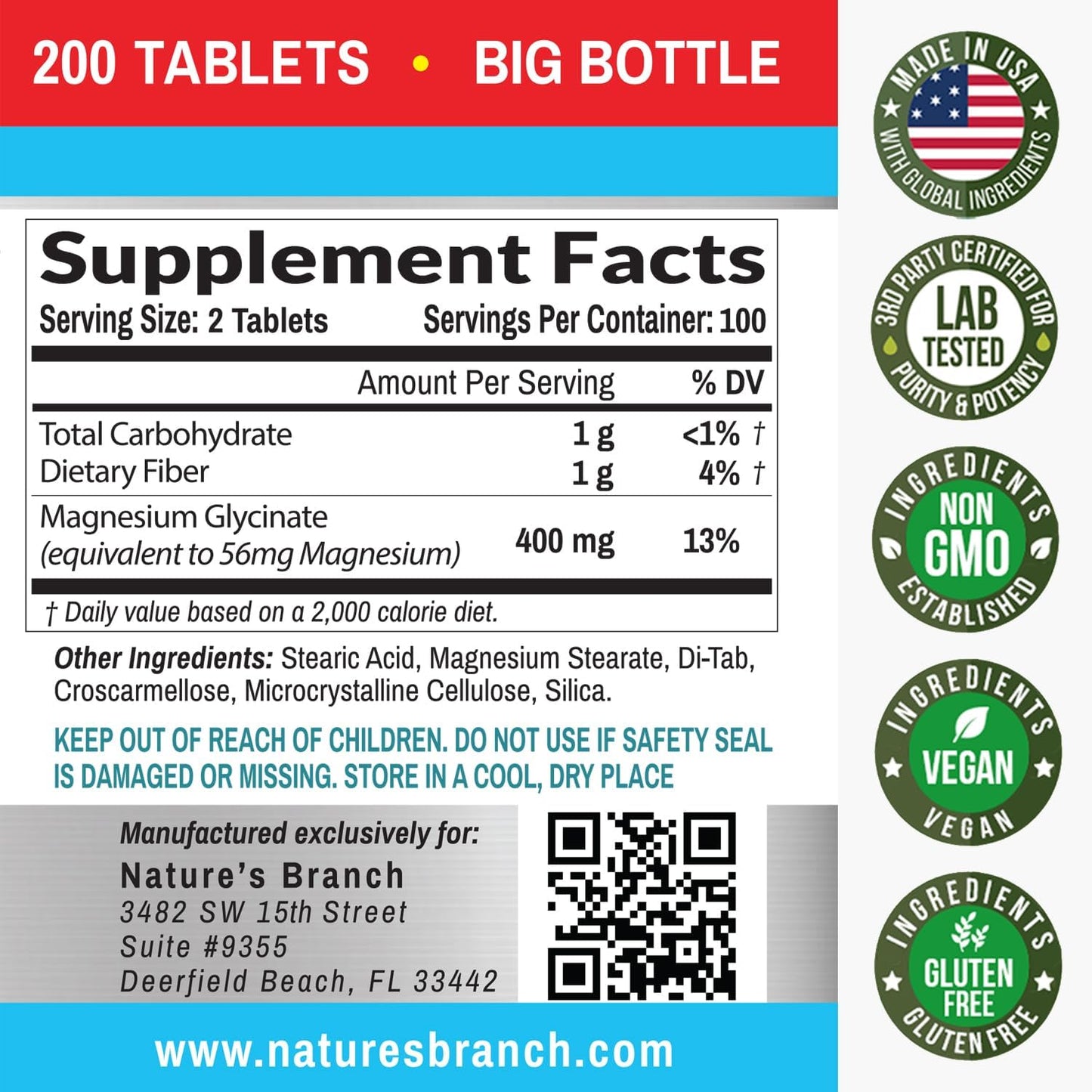 Magnesium Glycinate  High Absorption- 200 Tablets