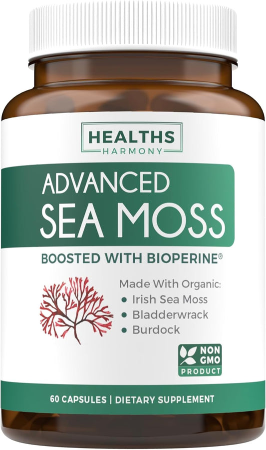 Irish Sea Moss Capsules (Non-GMO) Organic Irish Seamoss,- 60 Capsules