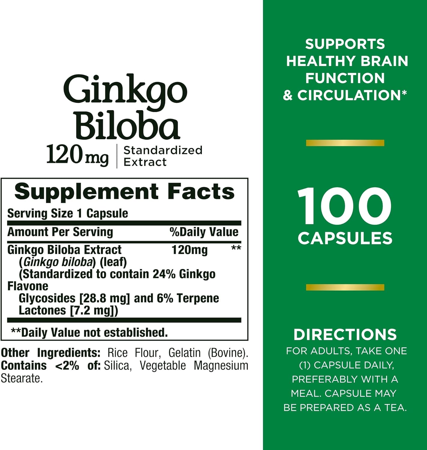 Nature's Bounty Ginkgo Biloba Capsules 120mg, Memory Support Supplement, 100 capsules