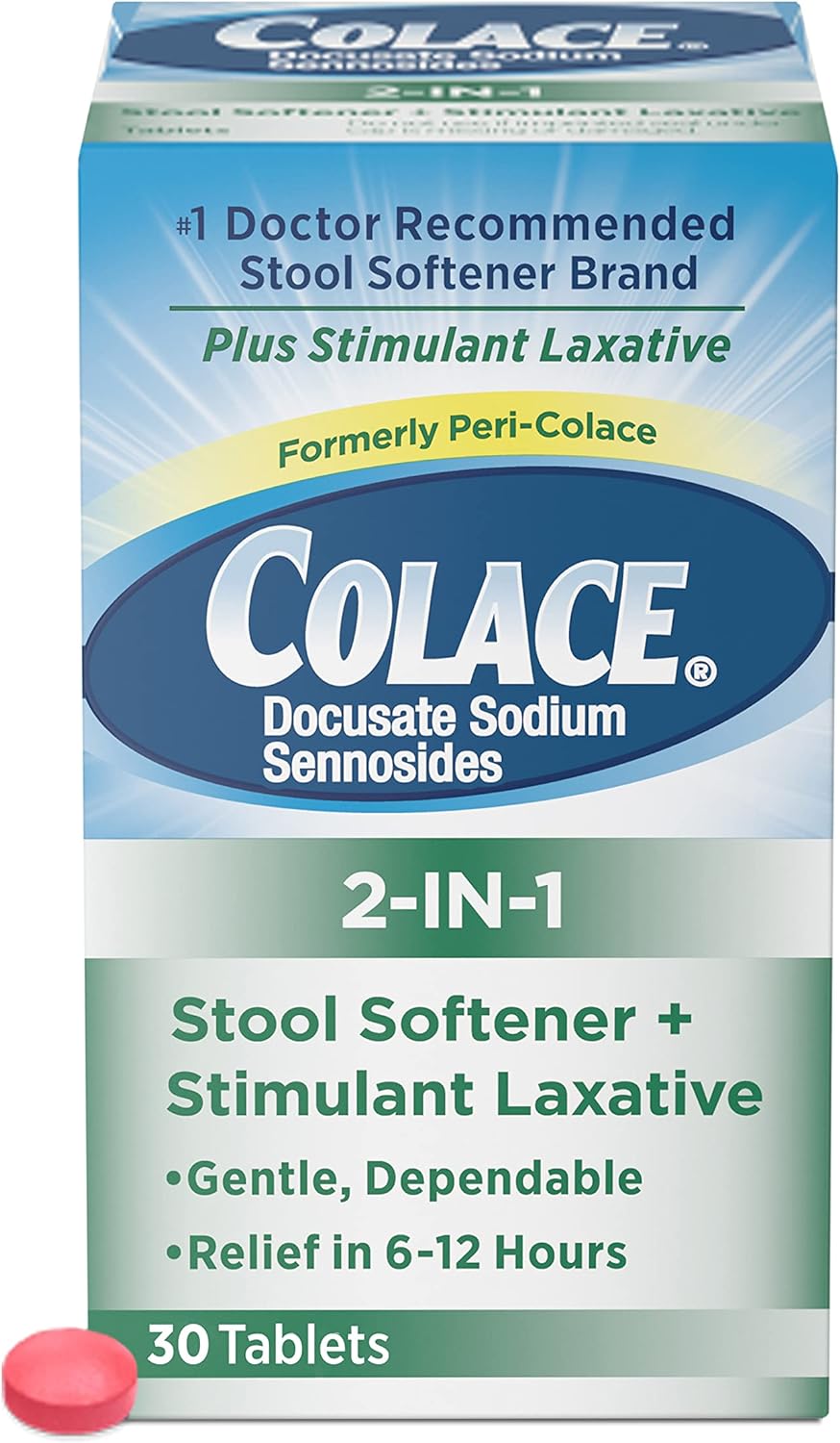 Colace 2-In-1 Stool Softener & Stimulant Laxative  30 Tablets