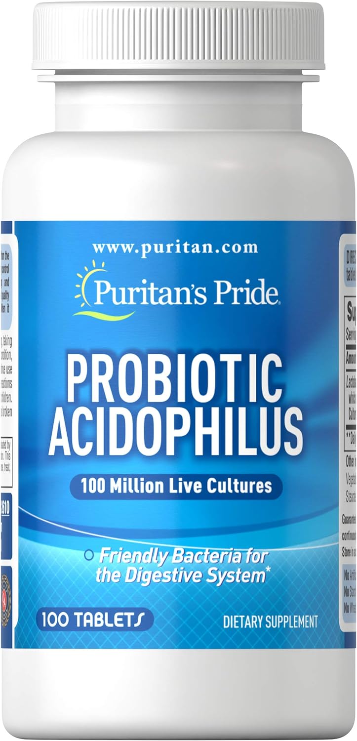 Puritan's Pride Probiotic Acidophilus Tablets, White, 100 Count