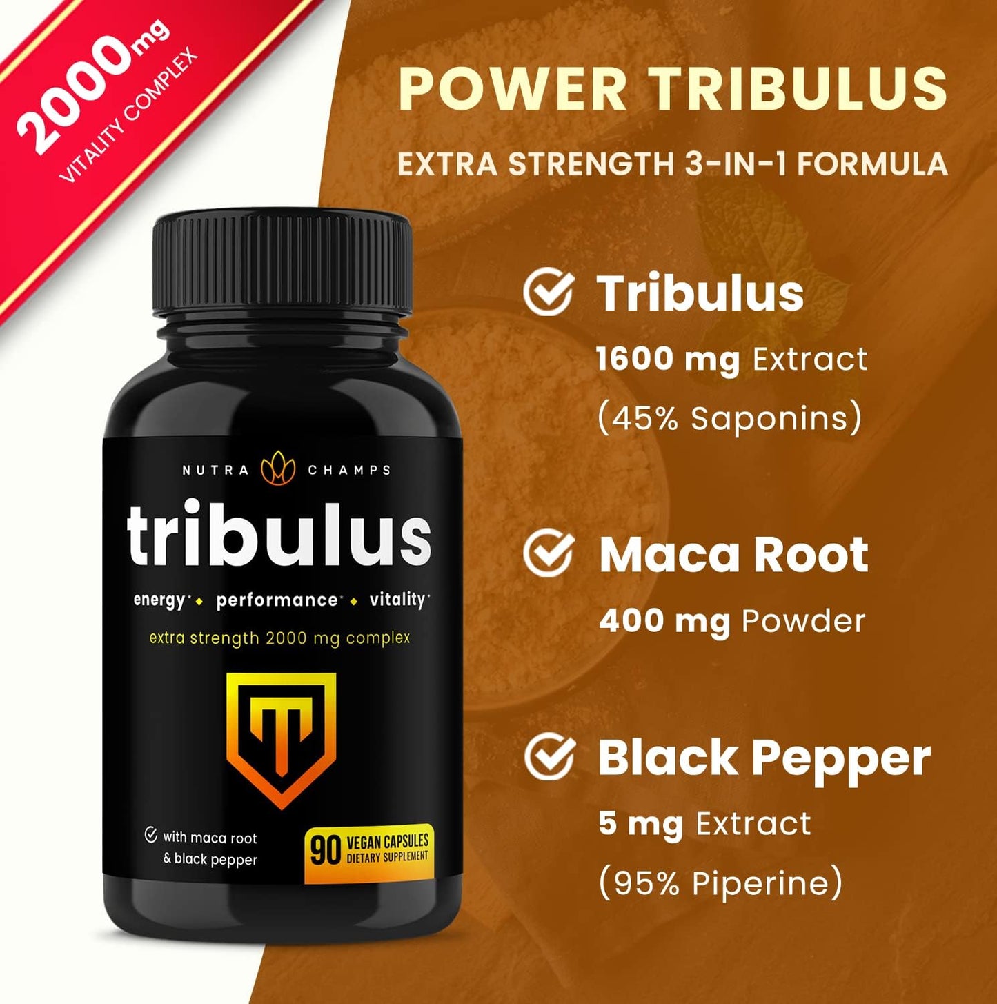 Tribulus Terrestris for Men | 2000mg Supplement Booster 90 count