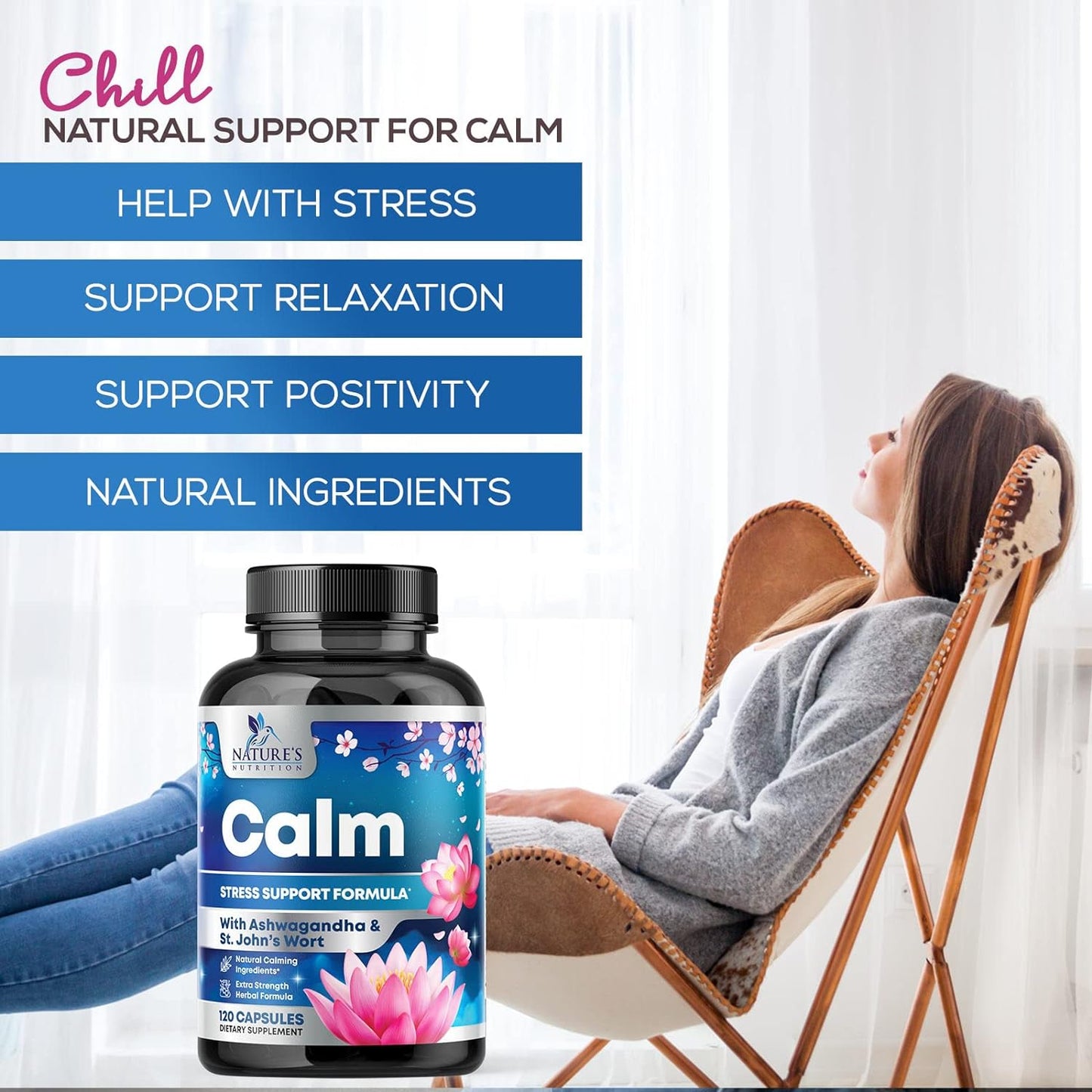 Nature's Nutrition Calm & Stress Support Supplement - 120 Capsules