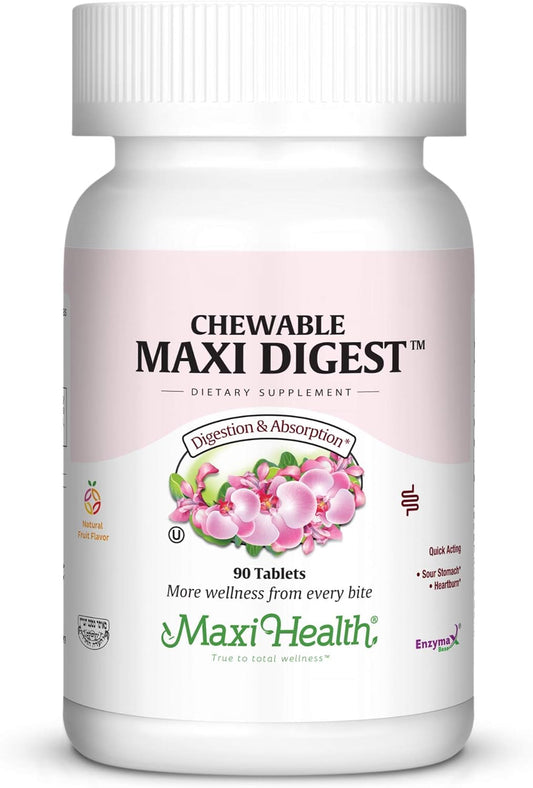 Maxi Health Chewable Digest - Natural Digestive Enzymes - Quick Acting - 90 Chewies