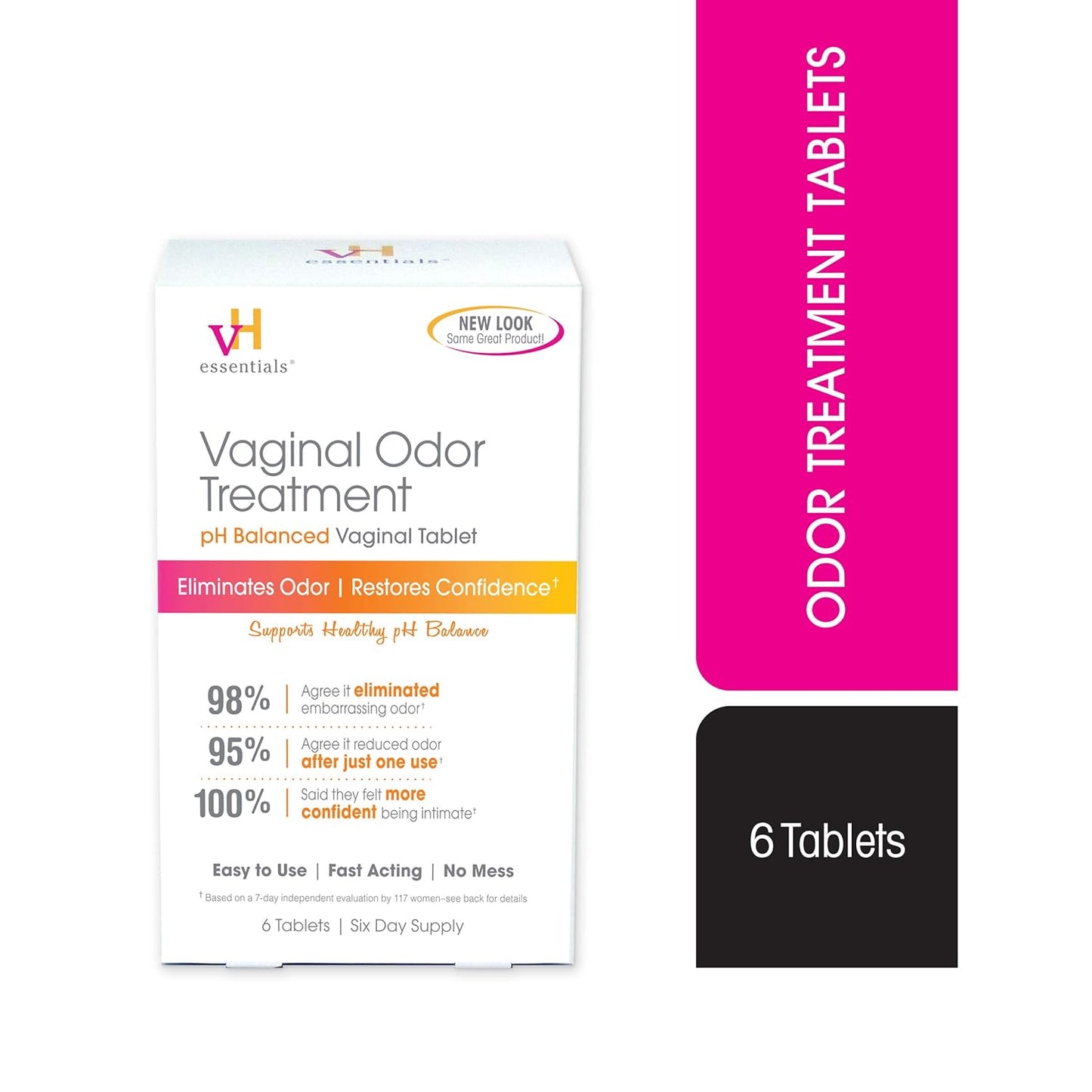 vH essentials Vaginal Odor Treatment - pH Balanced Vaginal Suppositories - 6 Tablets