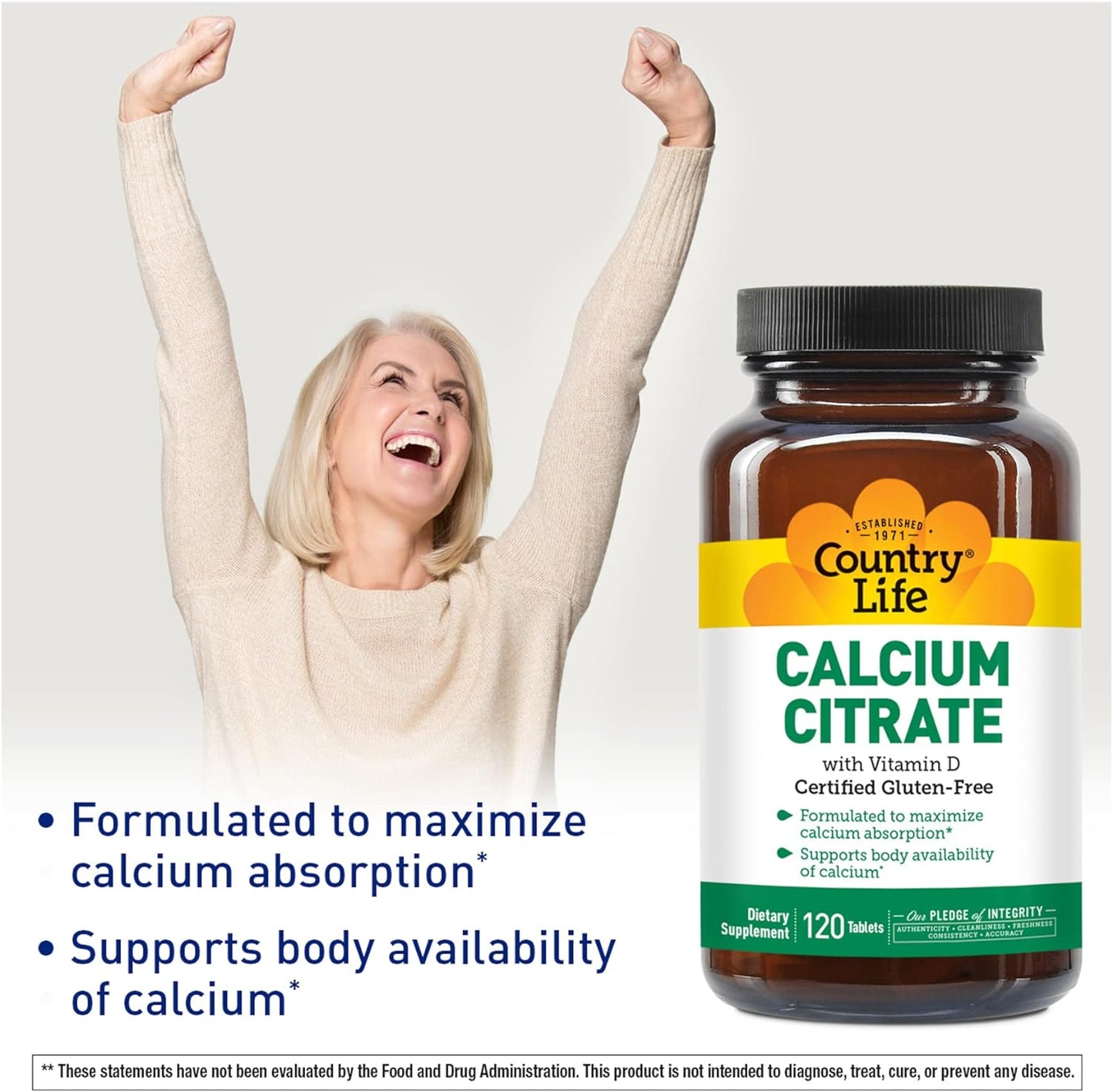 Country Life Calcium Citrate with Vitamin D, 120 Tablets