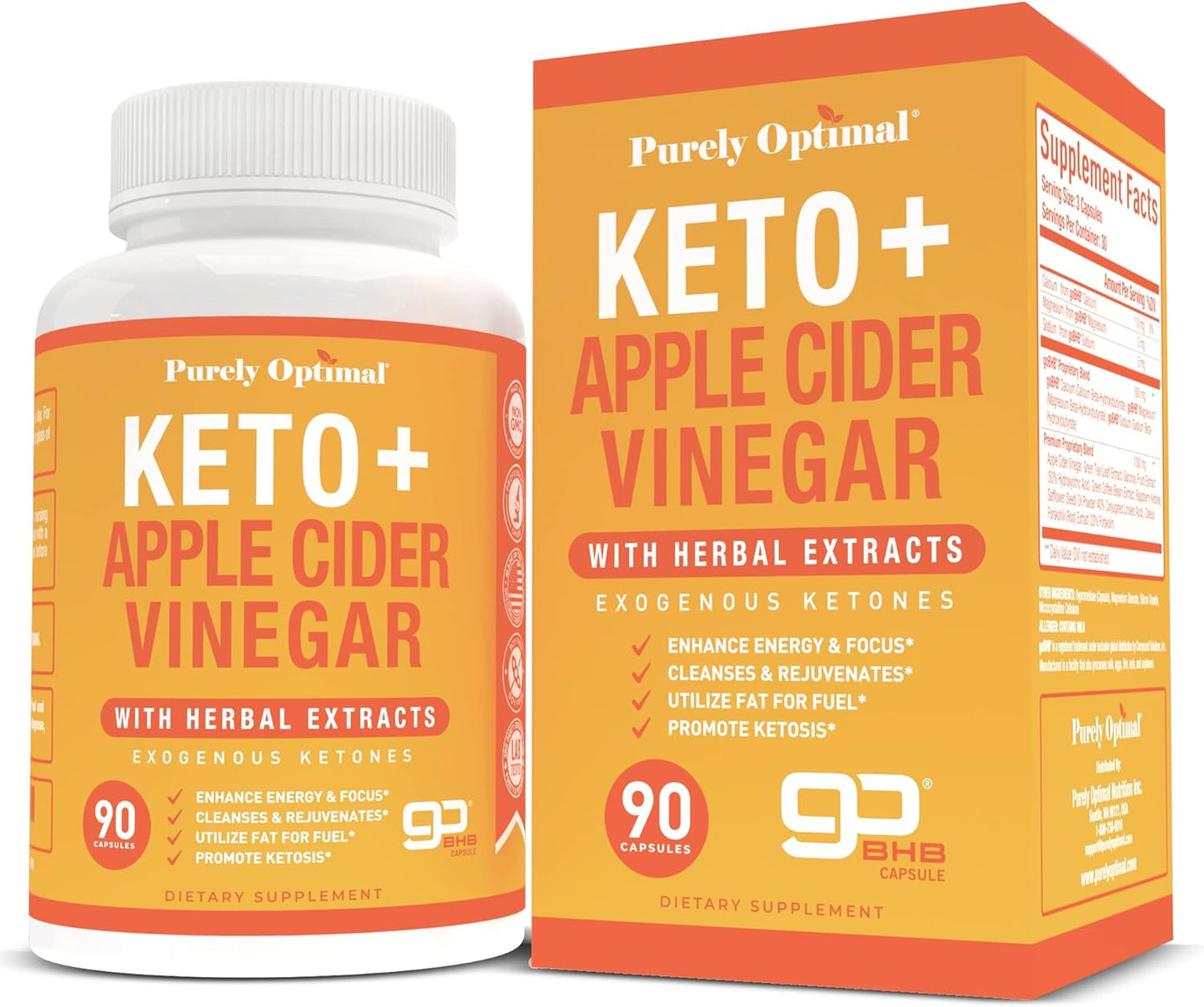 Purely Optimal Premium Keto+Apple Cider Vinegar Pills - 90 capsules