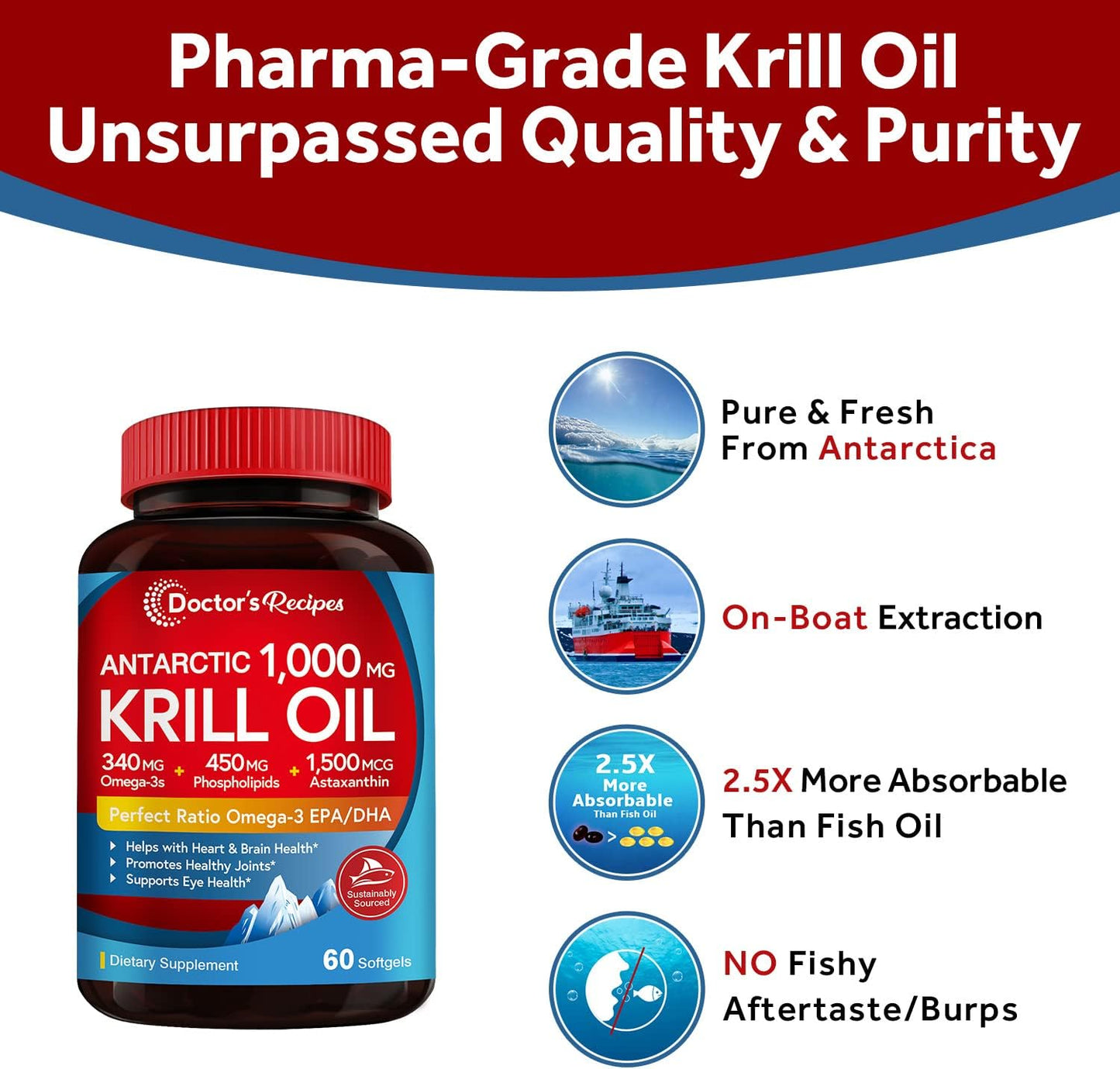 Doctor's Recipes Antarctic Krill Oil, 60 Softgels