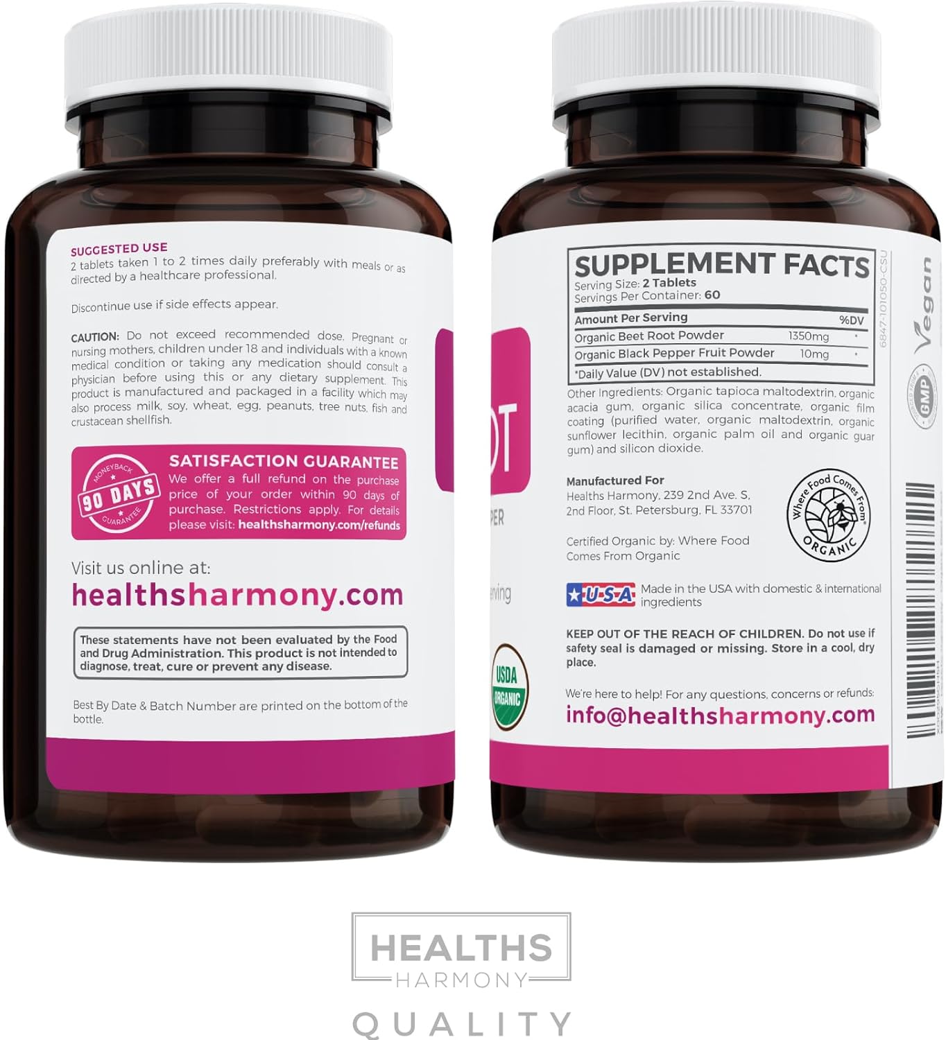 USDA Organic Beet Root Powder (120 Tablets) 1350mg Beets Per Serving with Black Pepper for Extra Absorption