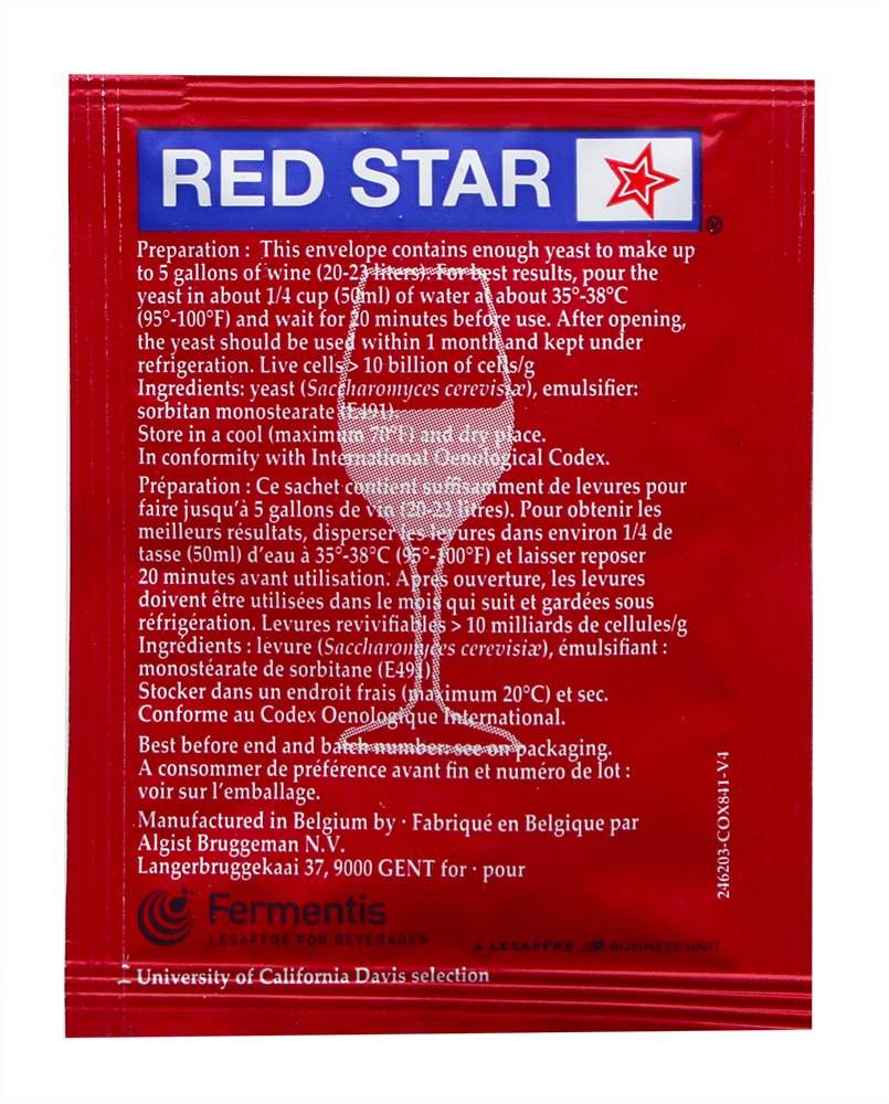 Wine Yeast Red Star Premier Classique Formerly Montrachet for Wine Making x10