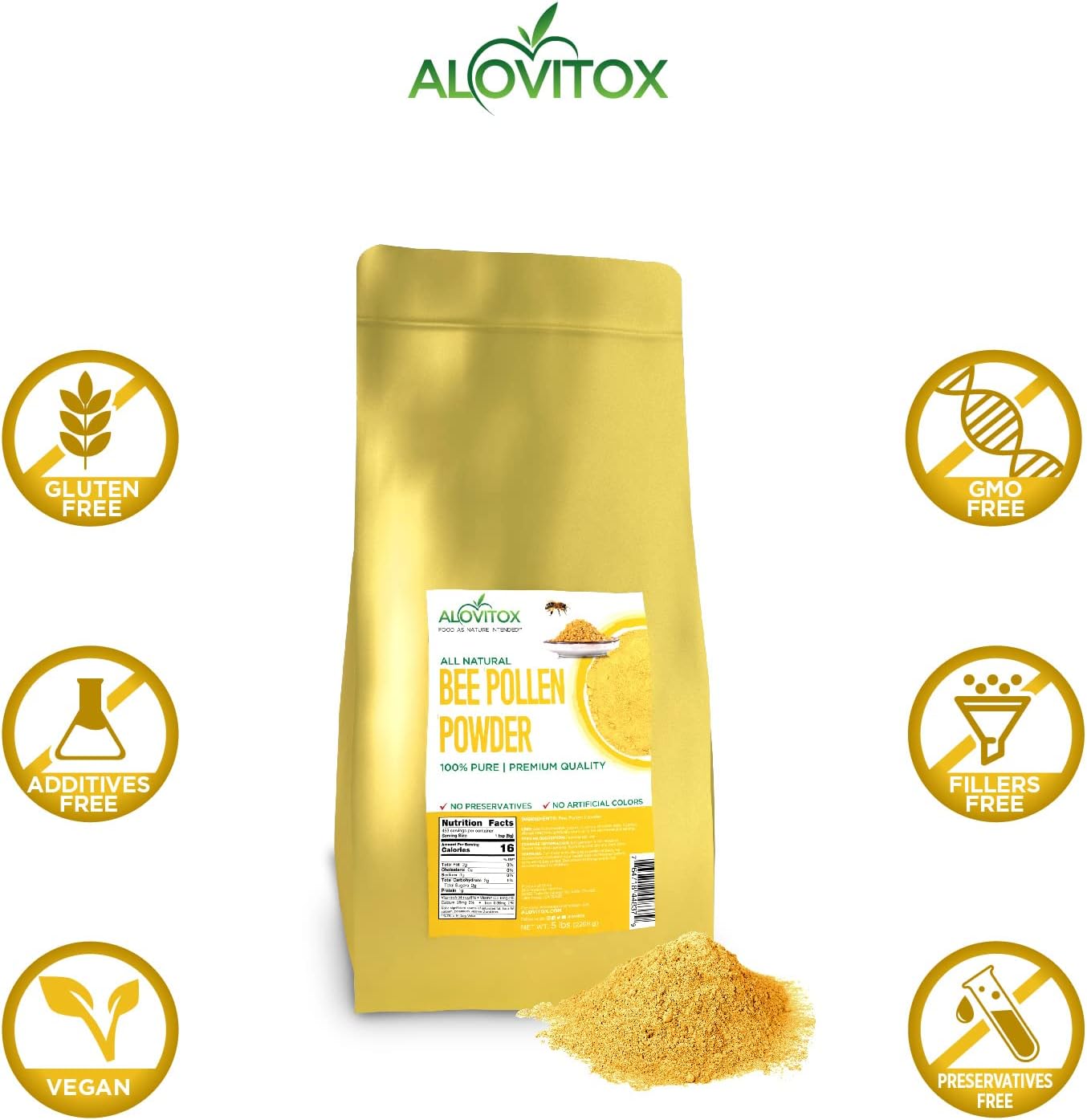 Alovitox Bee Pollen Powder 5lb 100% Pure, Fresh Natural