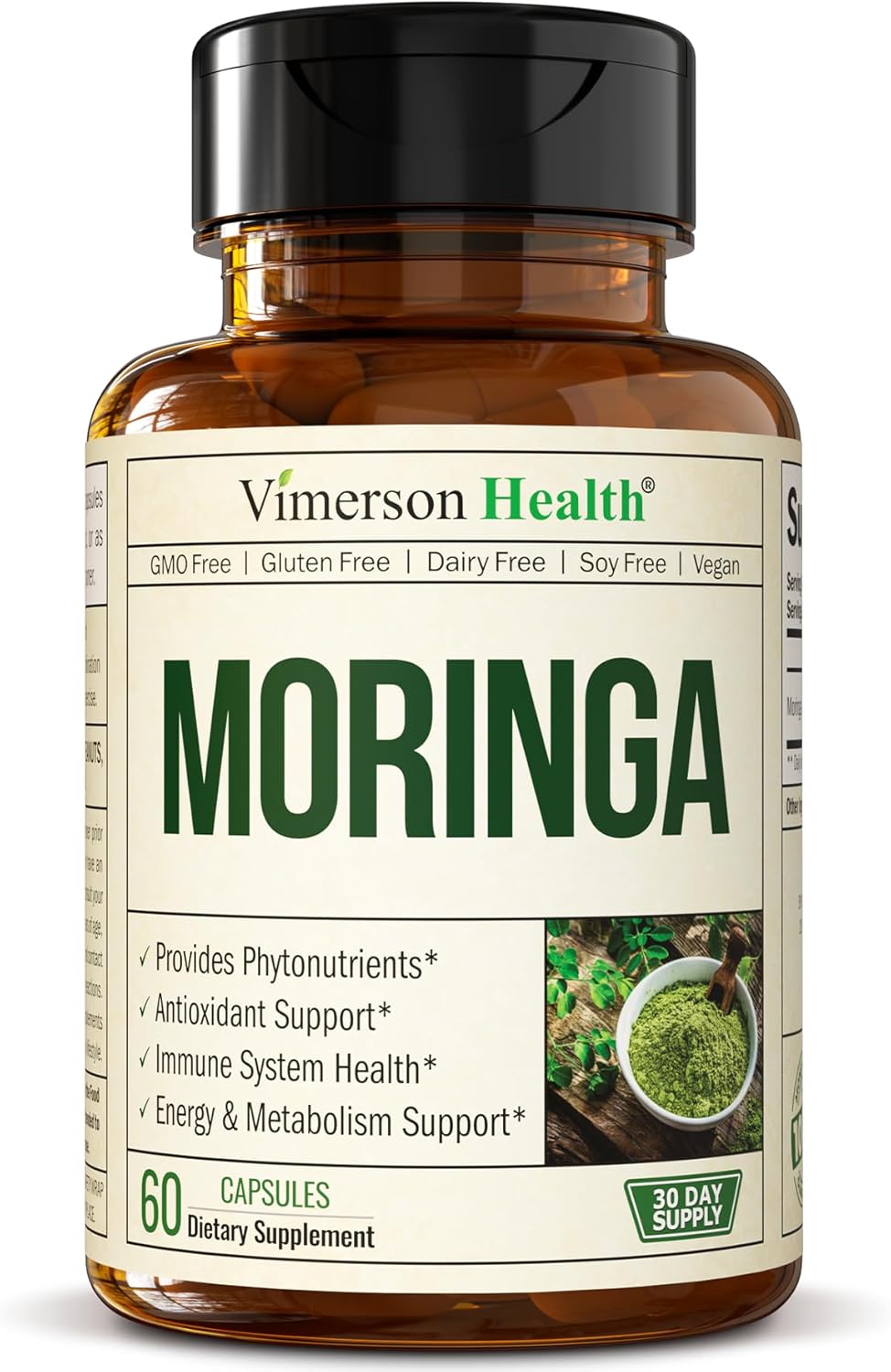 Moringa Capsules with 100% Pure Moringa Powder  -60 Capsules