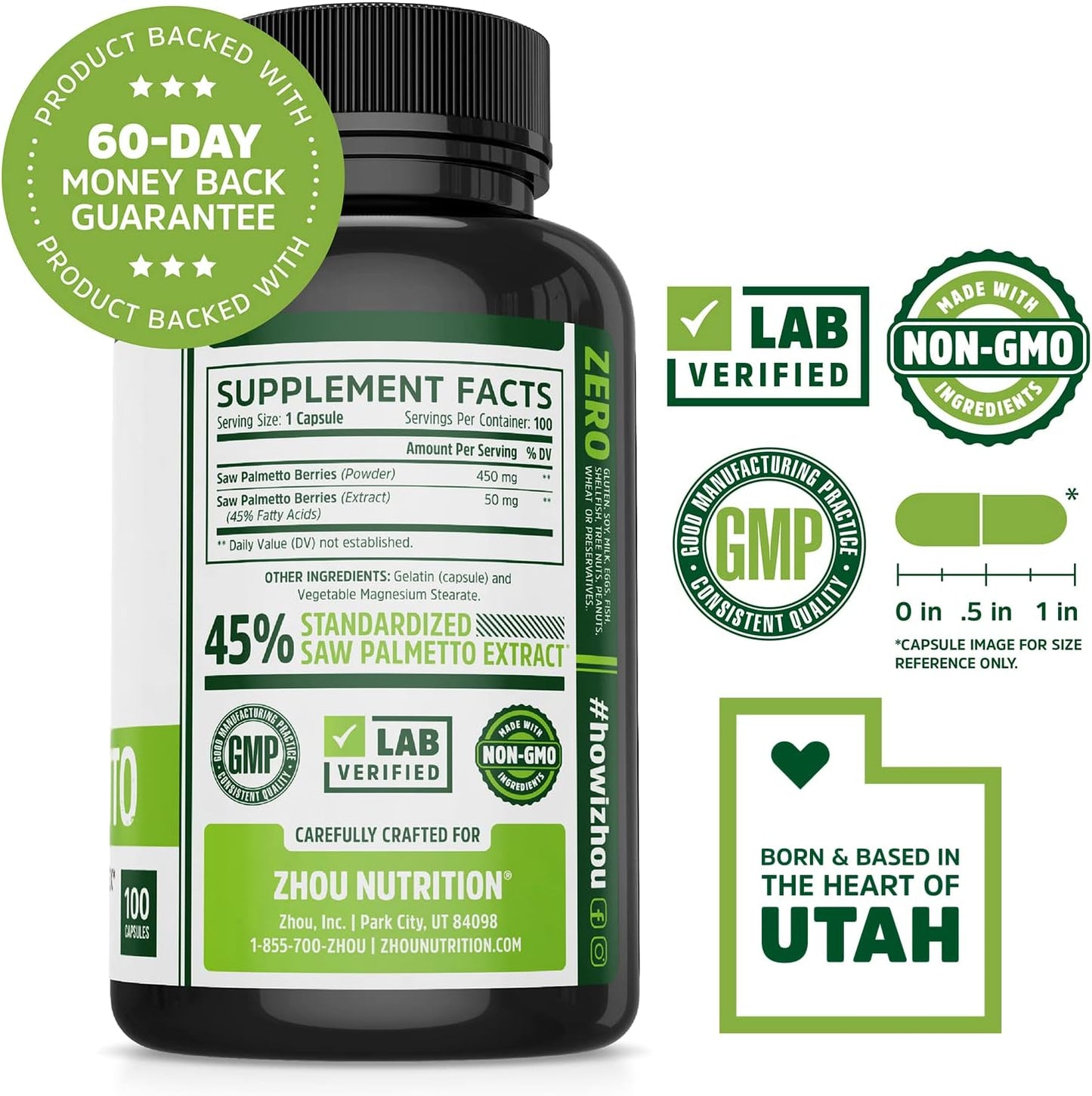 Zhou Nutrition Saw Palmetto Extract 100 Capsules