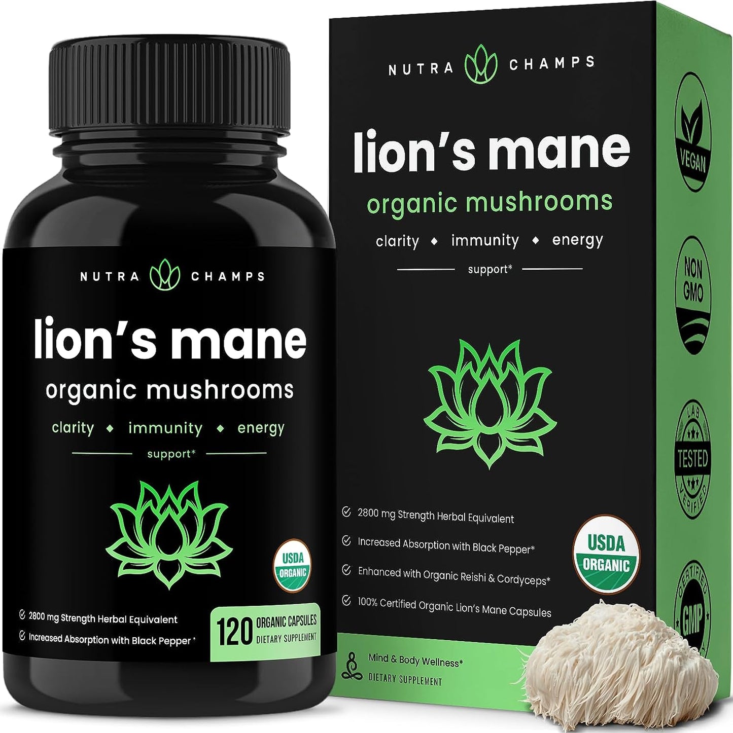 Organic Lions Mane Mushroom Supplement 120 count