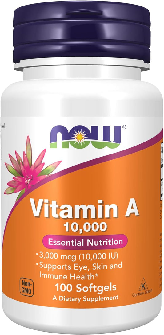 NOW Supplements, Vitamin A 10,000 IU, Eye Health, Essential Nutrition, 100 Softgels