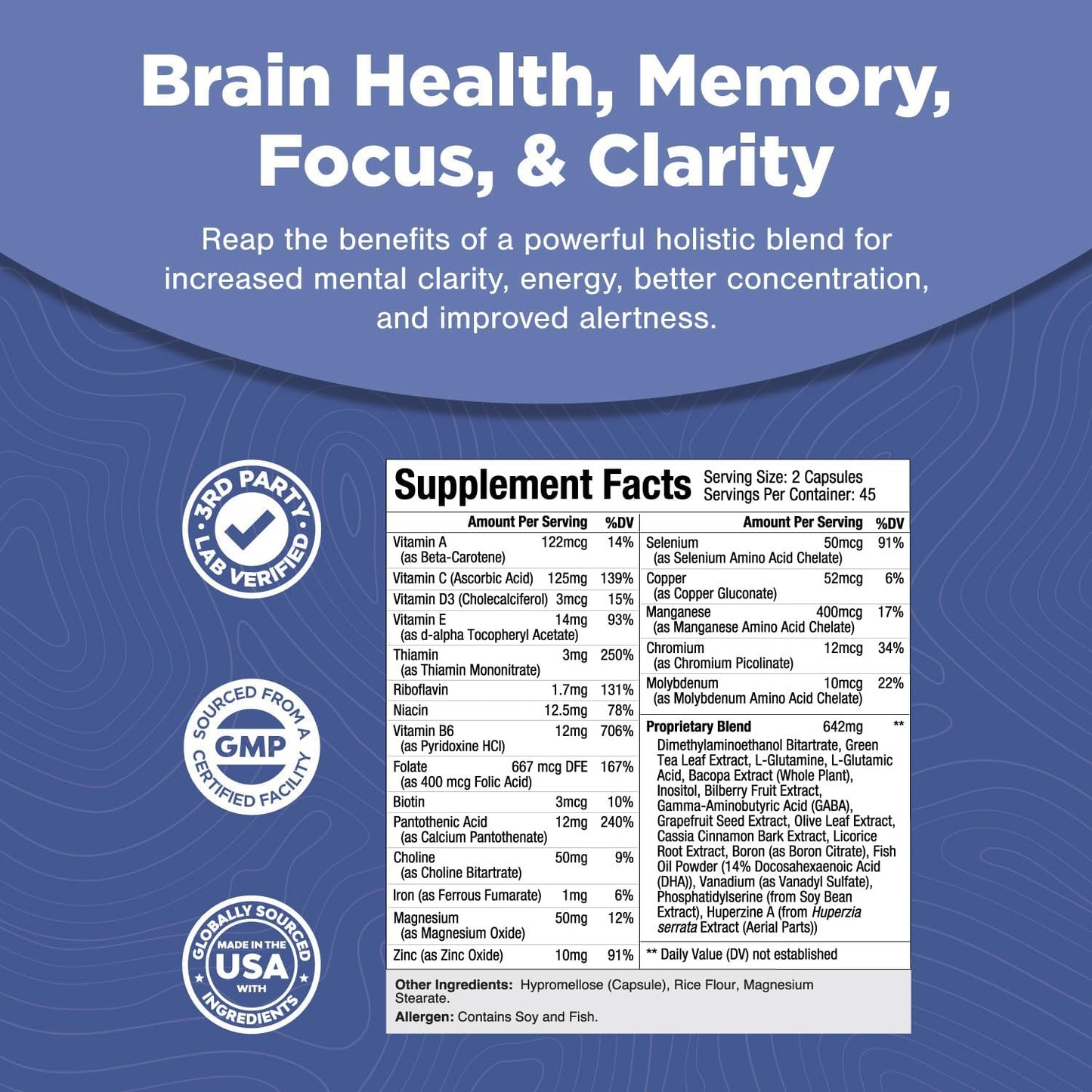 Advanced Nootropics Brain Support Supplement - 90 capsules