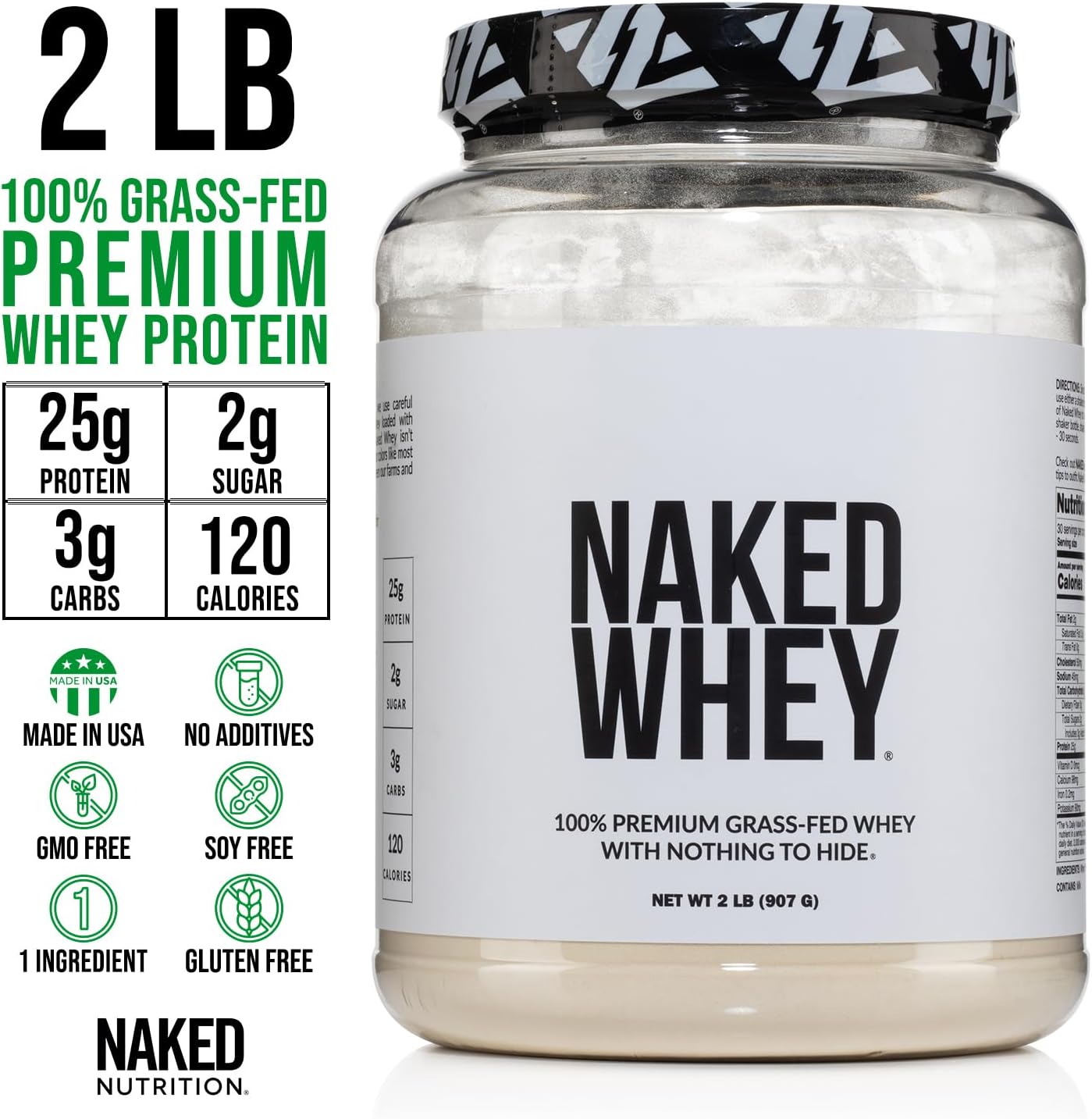 NAKED Whey 2LB 100% Grass Fed Whey Protein Powder