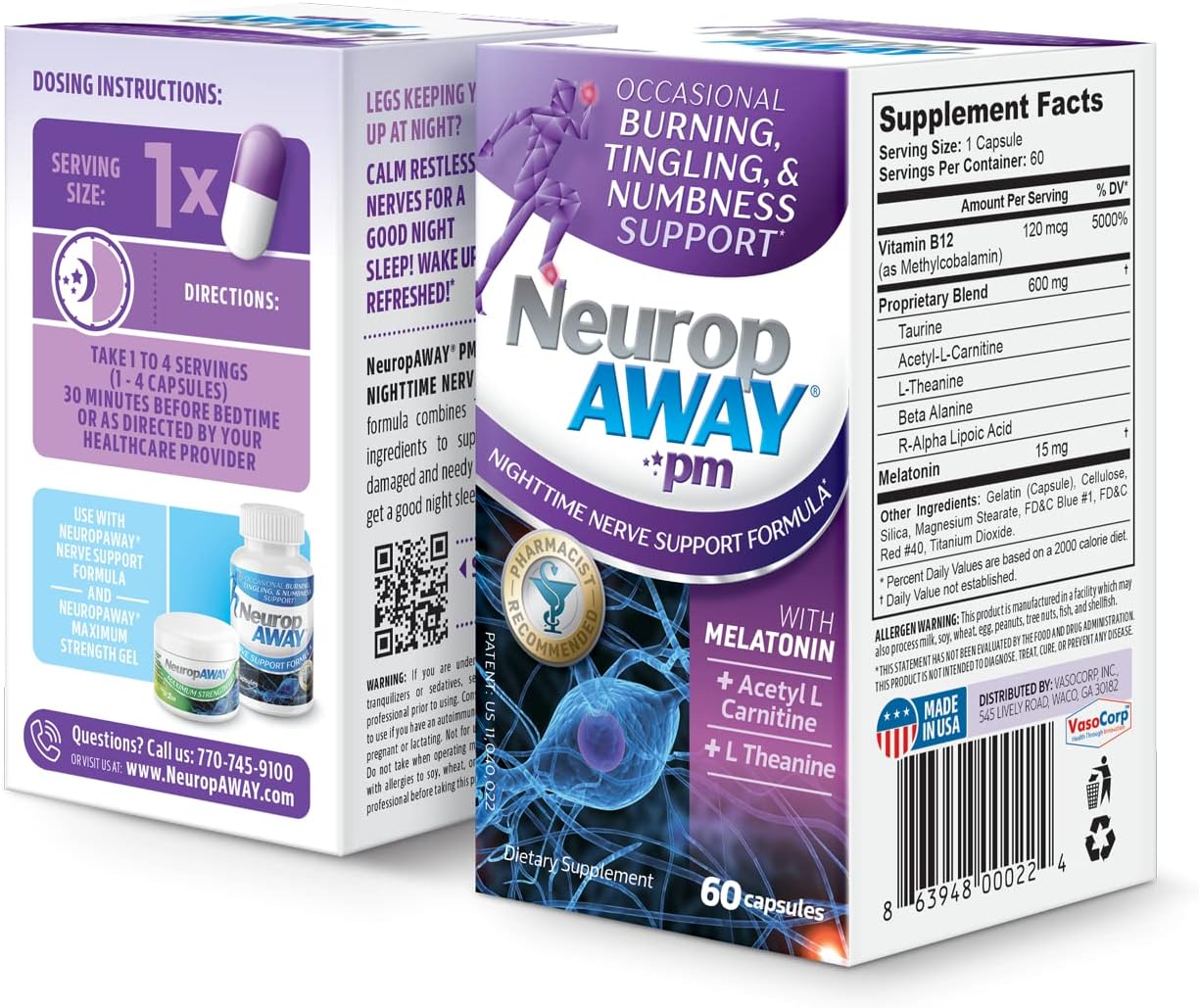 NeuropAWAY Nerve Support PM  60 Capsules