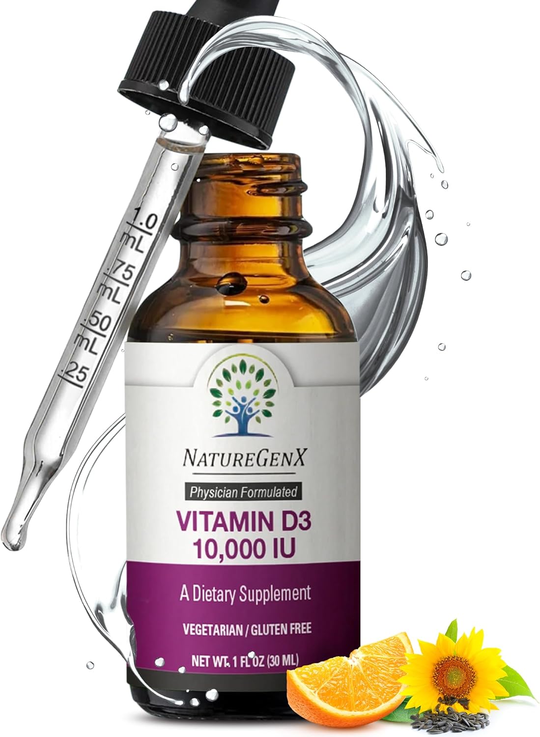 Liquid Vitamin D Drops: Vitamin D3 Supplement 10000 IU for Fast-1 fl oz