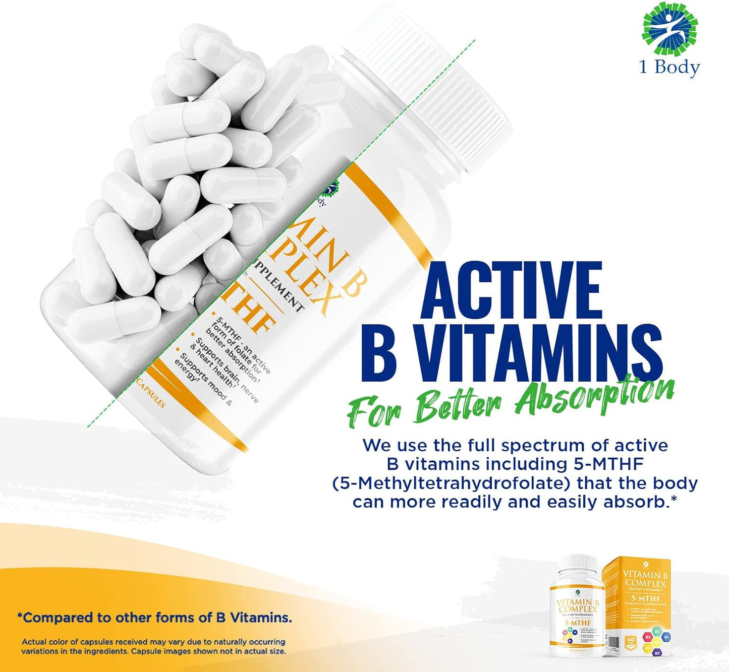 1 Body Vitamin B Complex – 5-MTHF 60 capsules