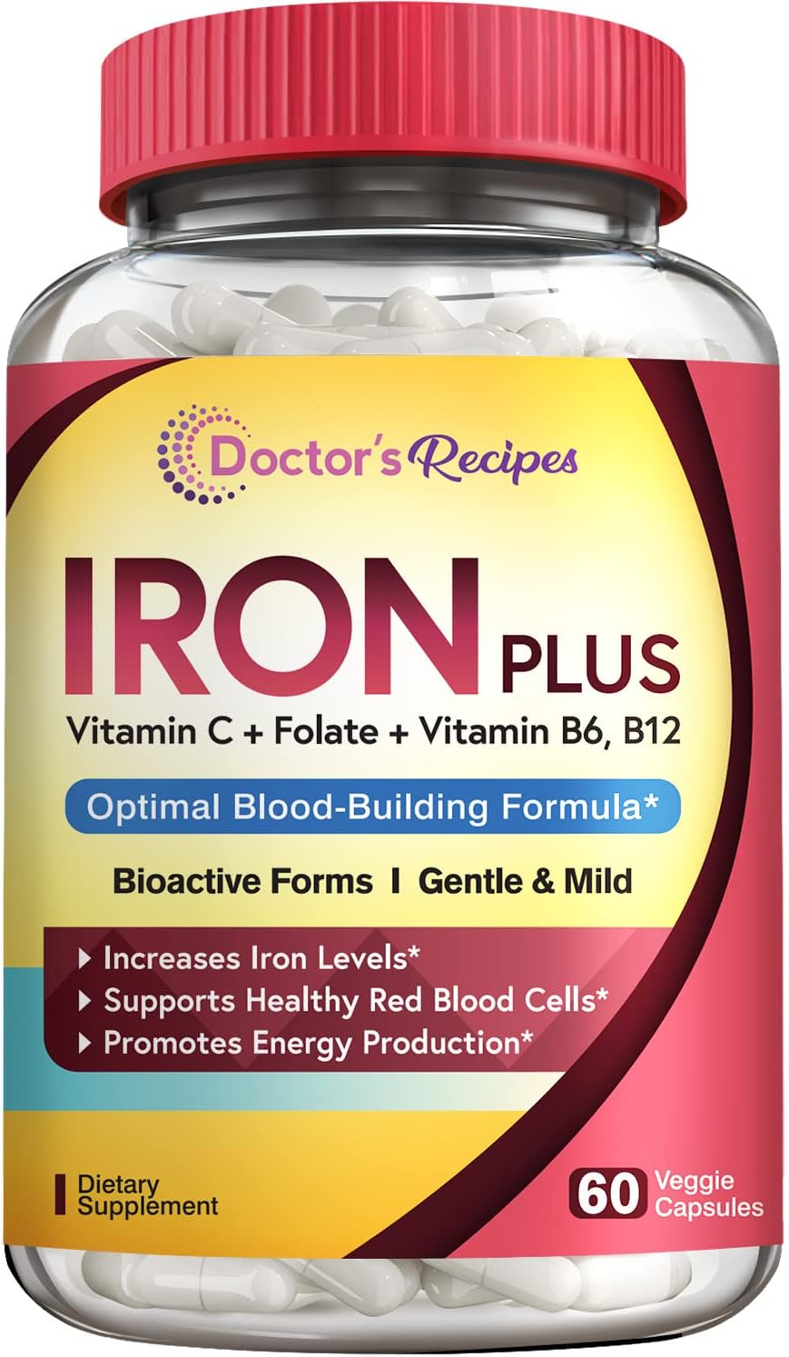 Doctor's Recipes Iron Supplement, with Vitamin C, B6, Folate & B12- 60 capsules