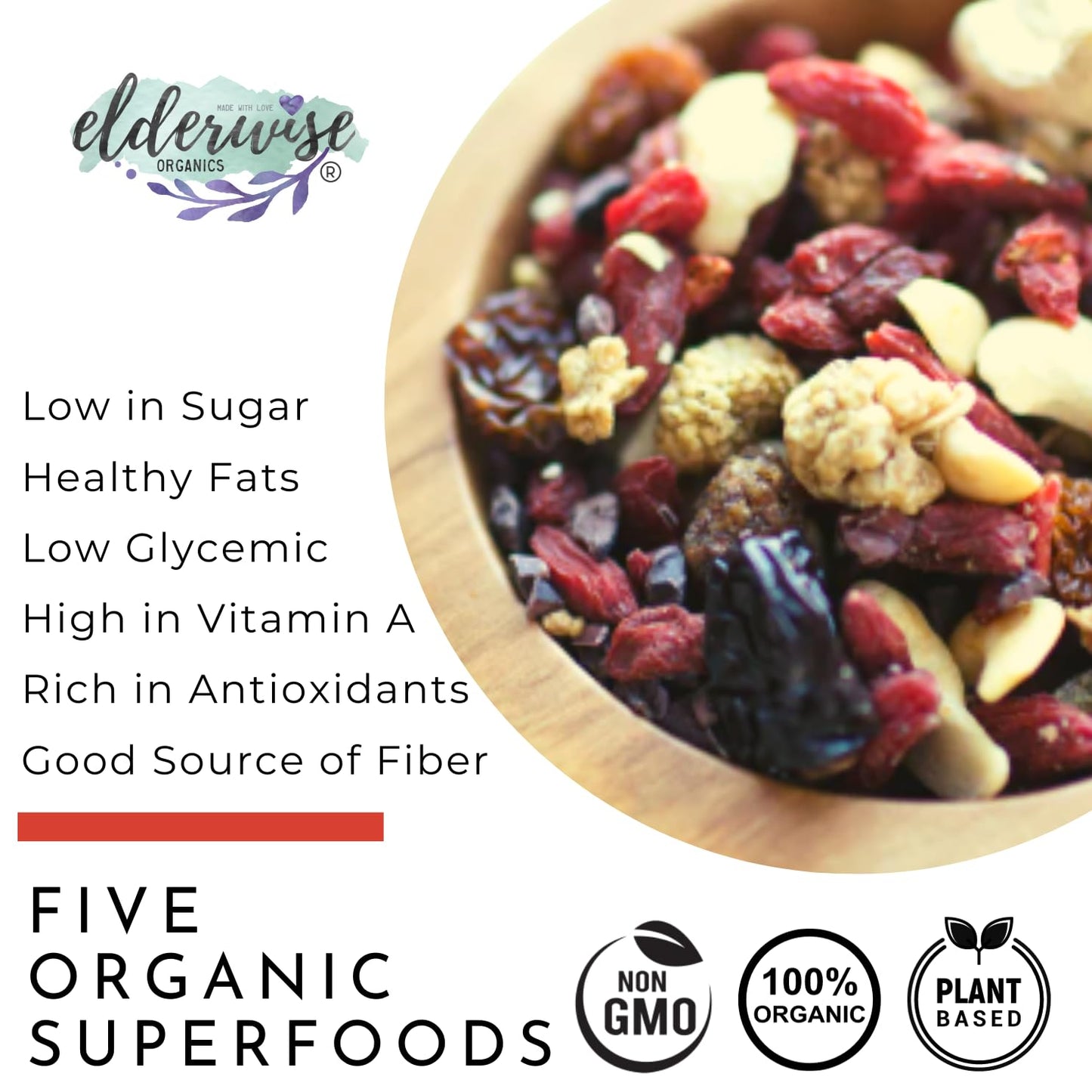 Elderwise Organics Trail Mix - Healthy Superfood Trail Mix - Berry Blend - 7oz