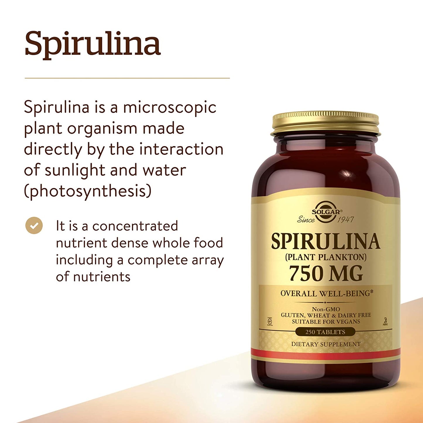 Solgar Spirulina Tablets, 750 mg, 250 Count