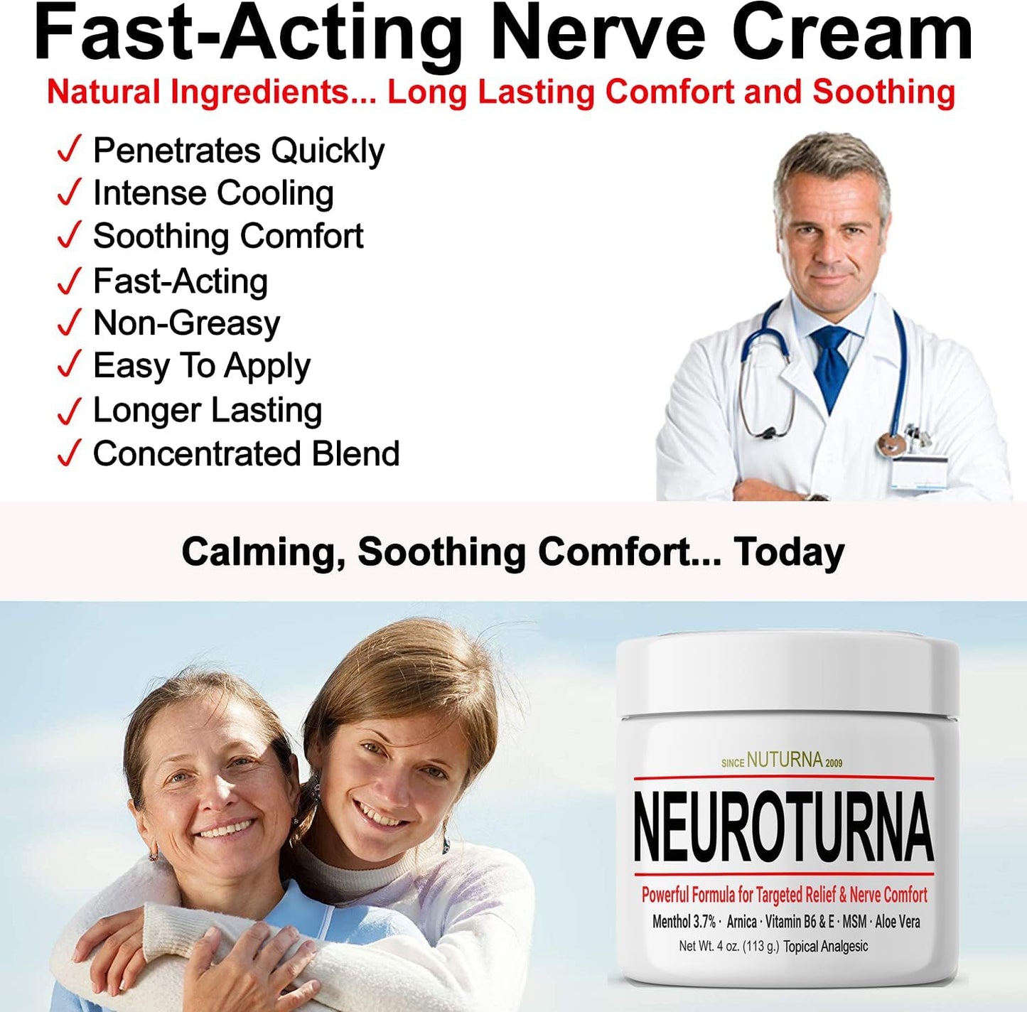 Neuropathy Nerve Cream Soothing Natural Nerve Comfort Large 4 oz