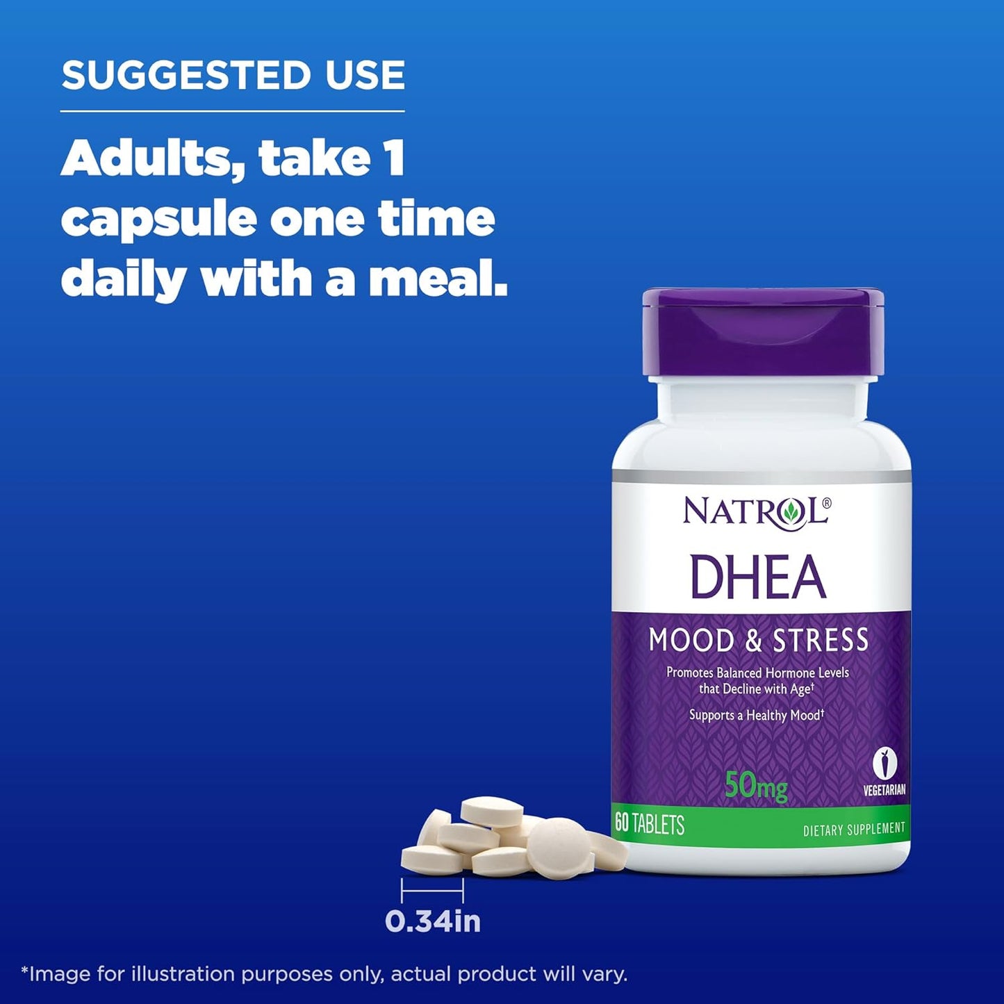 Natrol Mood & Stress DHEA 50mg with Calcium, Dietary Supplemen 60 count