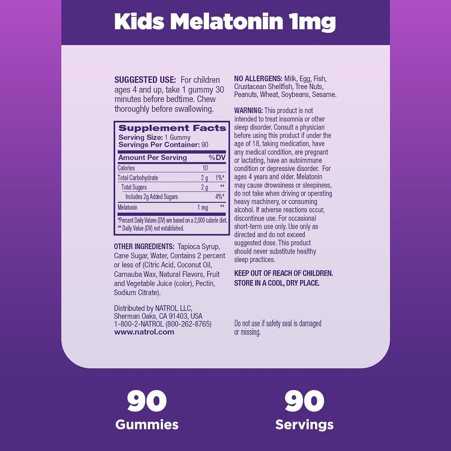 Natrol Kids Melatonin 1mg, Dietary Supplement for Restful Sleep, 90 Berry-Flavored Gummies