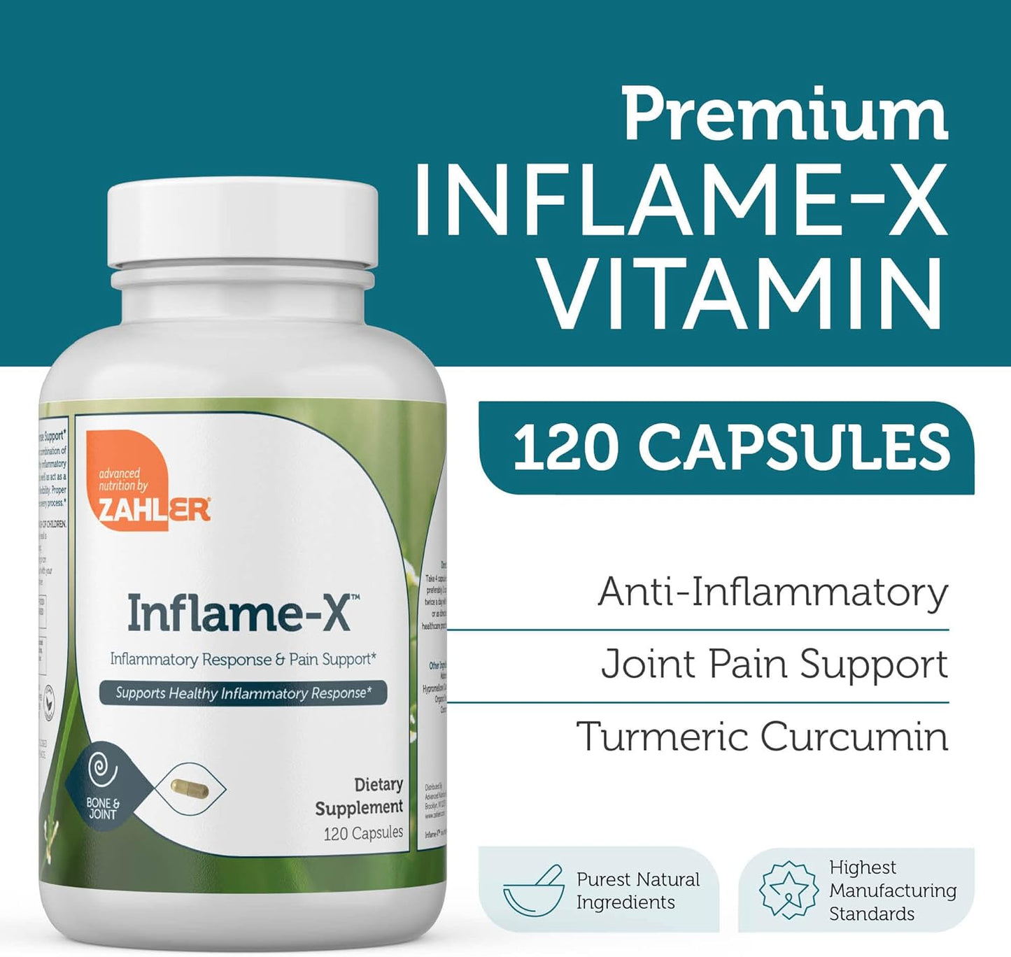 Zahler Inflame-X, Turmeric and More, Supports Healthy Inflammatory Response, 120 Capsules.