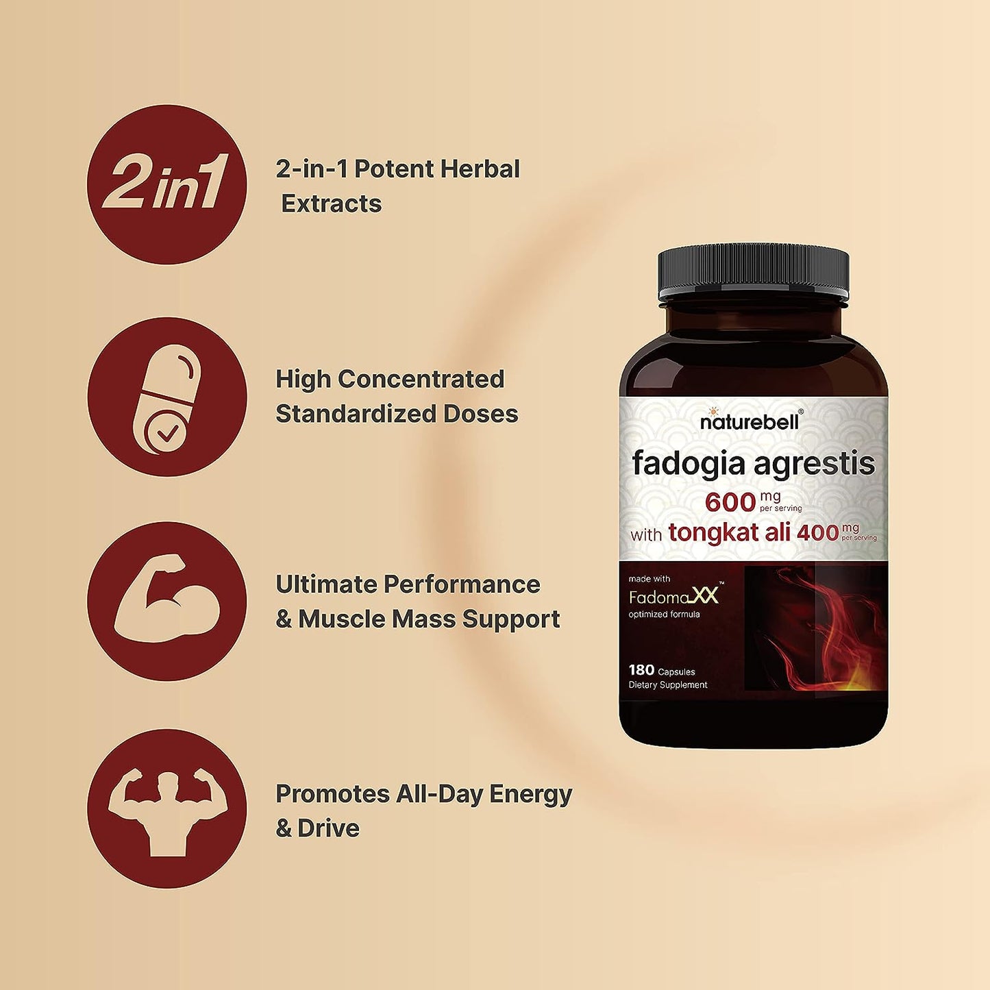 NatureBell Fadogia Agrestis  Complexed with Tongkat Ali  180 Capsules