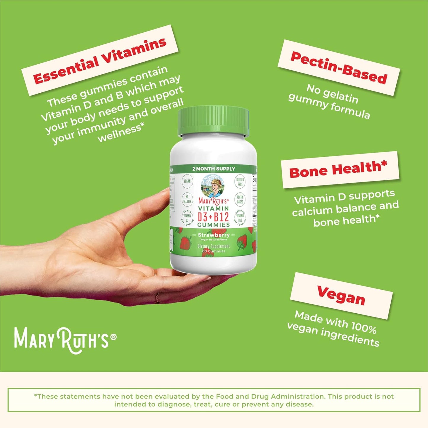 MaryRuth's Vitamin D3 + B12  60 Gummies