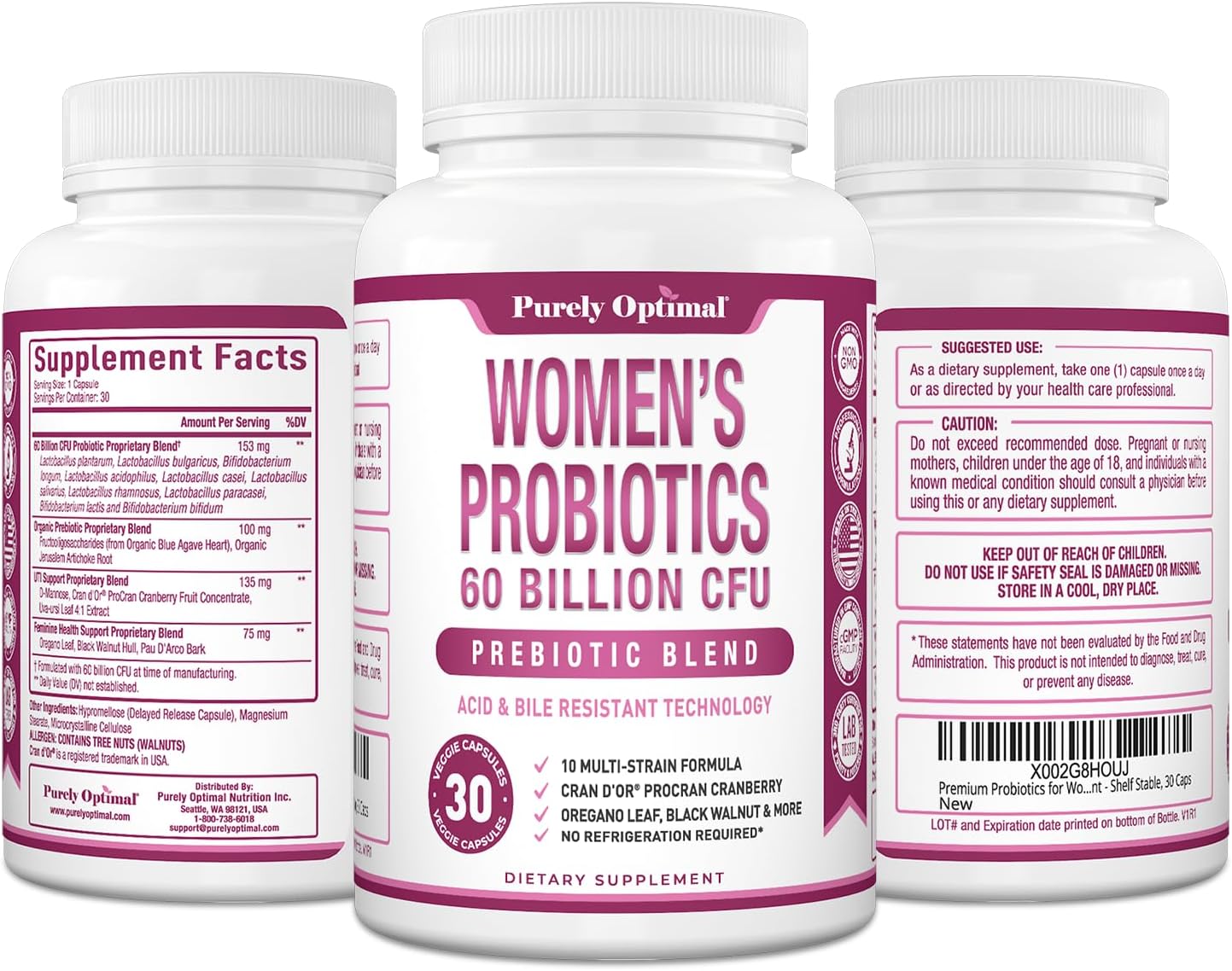 Premium Probiotics for Women - 60 Billion CFU, 30 Capsules