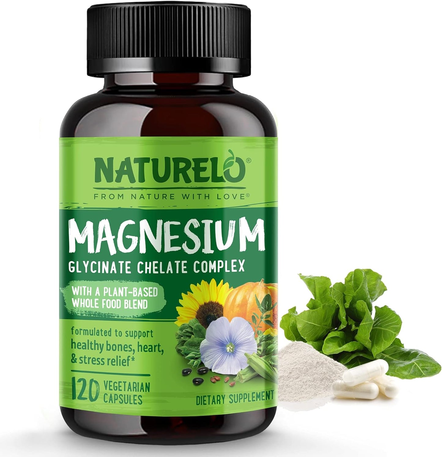 NATURELO Magnesium Glycinate Chelate Complex - 120 Capsules