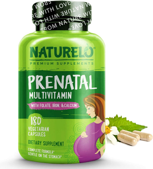 NATURELO Prenatal Multivitamin with Gentle Chelated Iron, Methyl Folate, Plant Calcium & Choline - 180 capsules