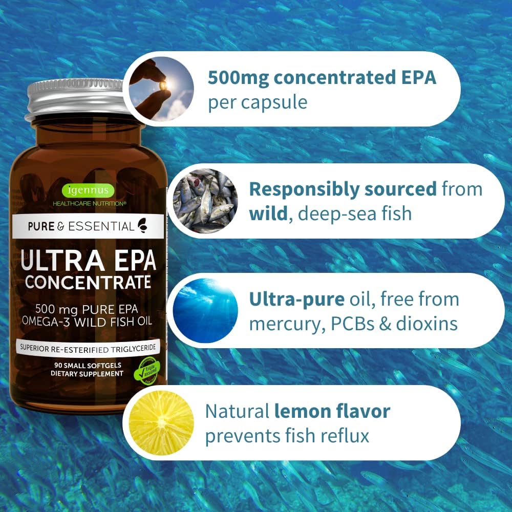 Pure & Essential Ultra Pure EPA Omega-3 Concentrate  500 mg, Wild Fish Oil,  90 Softgels