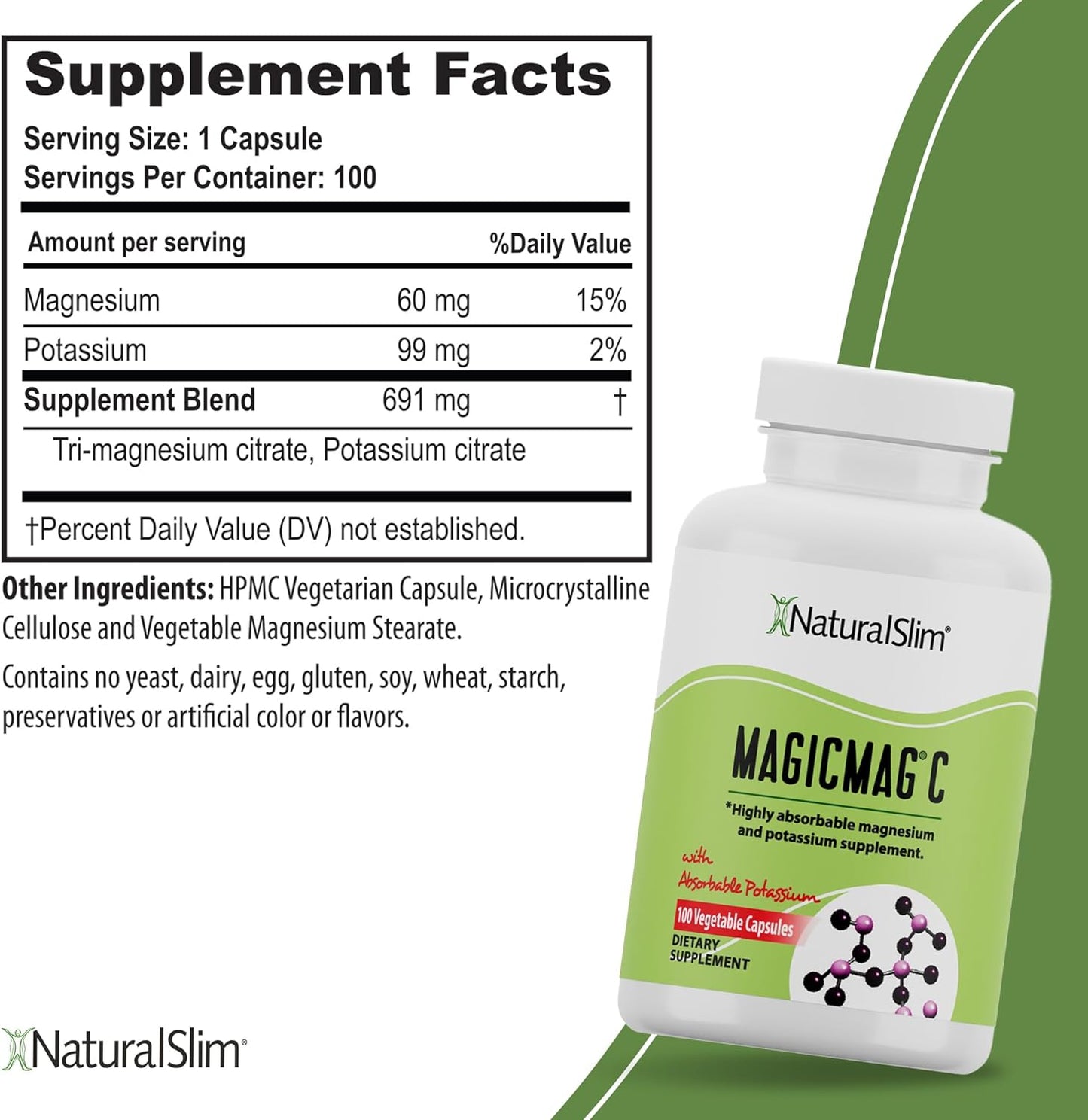 NaturalSlim MagicMag C Magnesium Citrate  100 Capsules